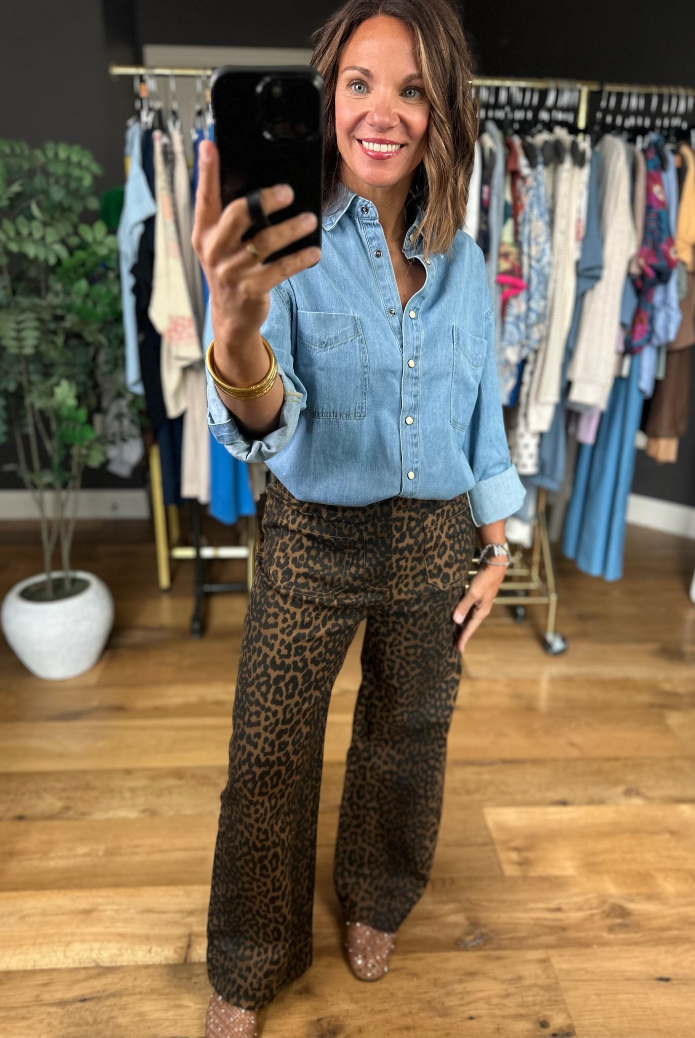 The Katie Leopard Denim-Pants-Umgee-Anna Kaytes Boutique, Women's Fashion Boutique in Grinnell, Iowa