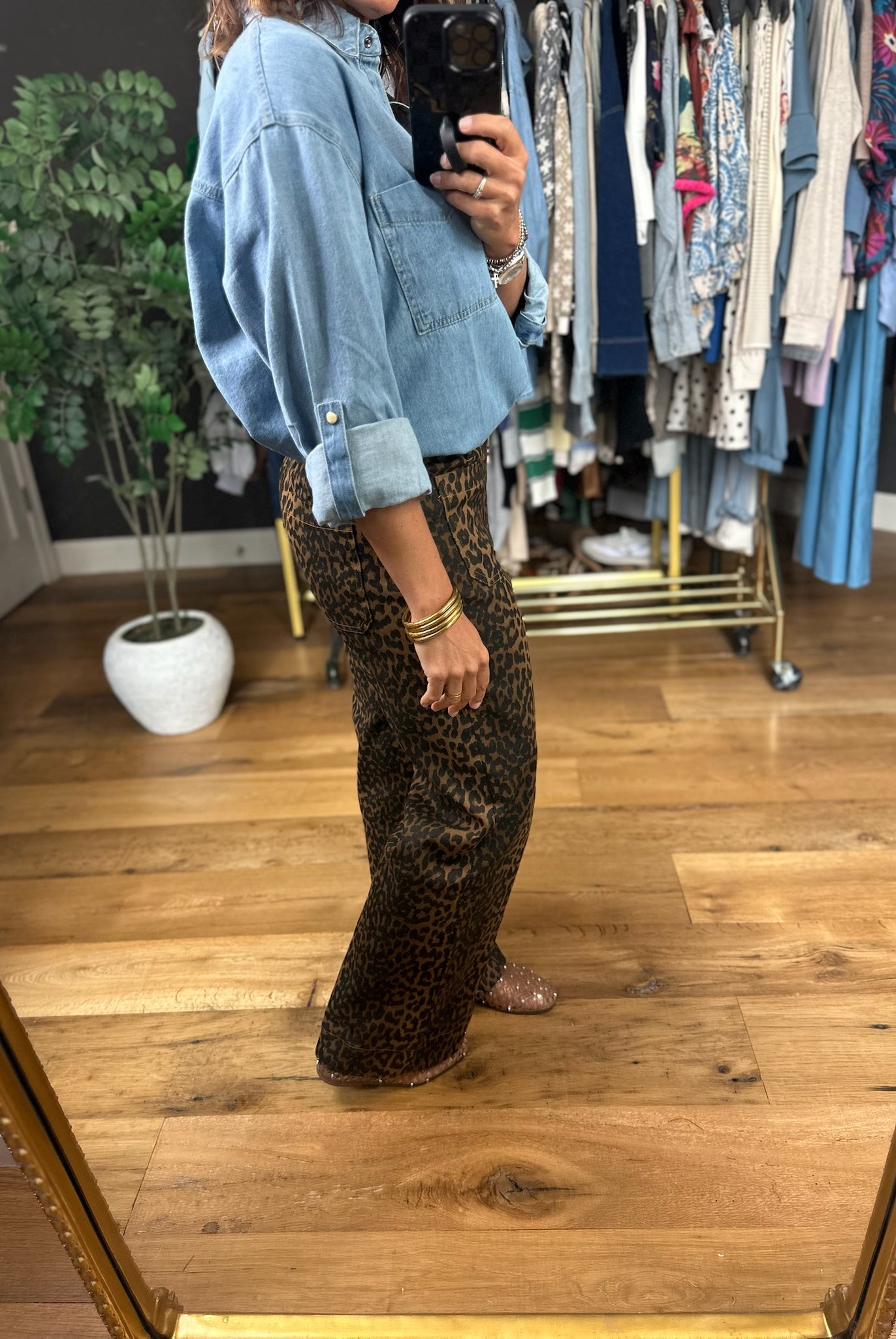 The Katie Leopard Denim-Pants-Umgee-Anna Kaytes Boutique, Women's Fashion Boutique in Grinnell, Iowa