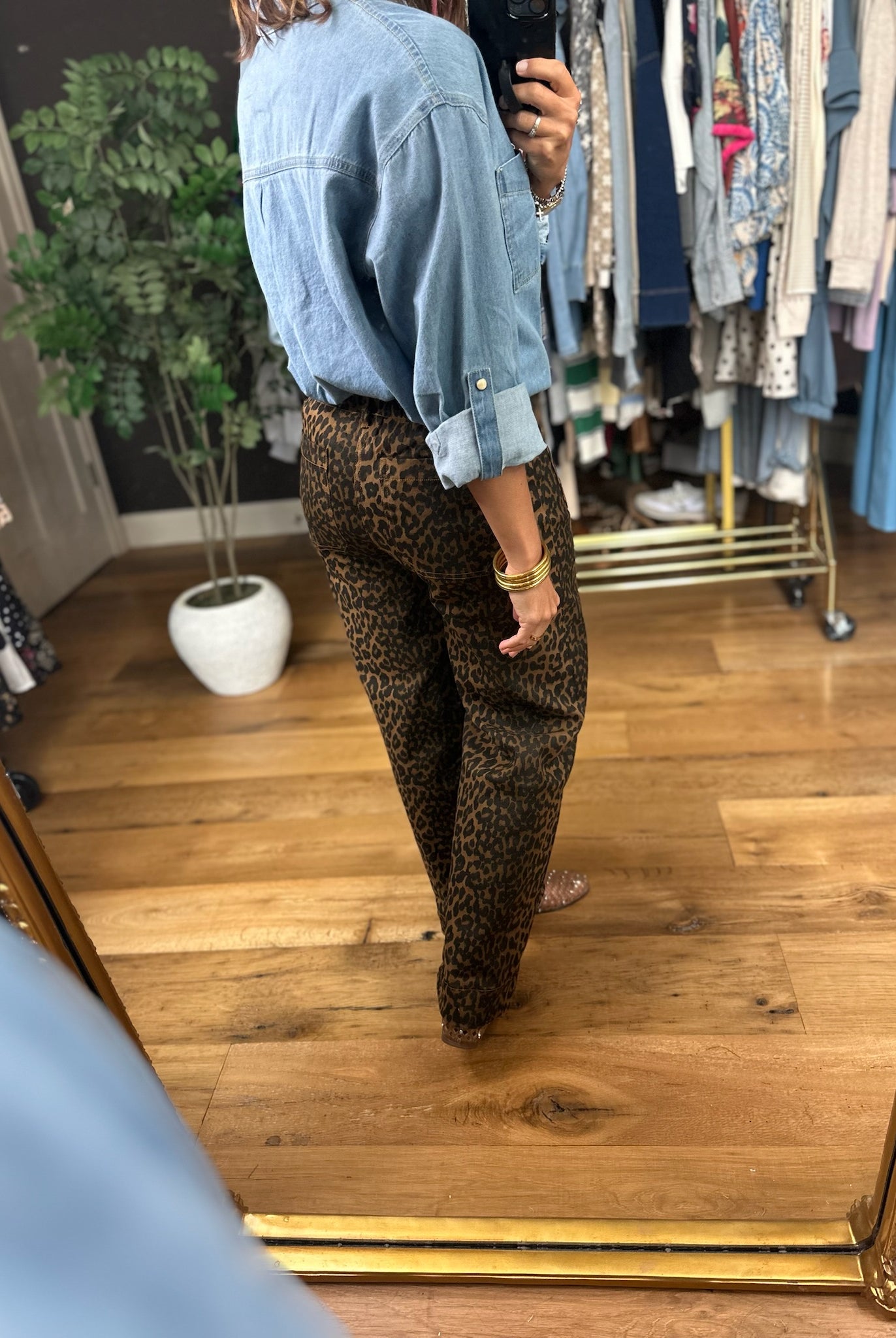 The Katie Leopard Denim-Pants-Umgee-Anna Kaytes Boutique, Women's Fashion Boutique in Grinnell, Iowa