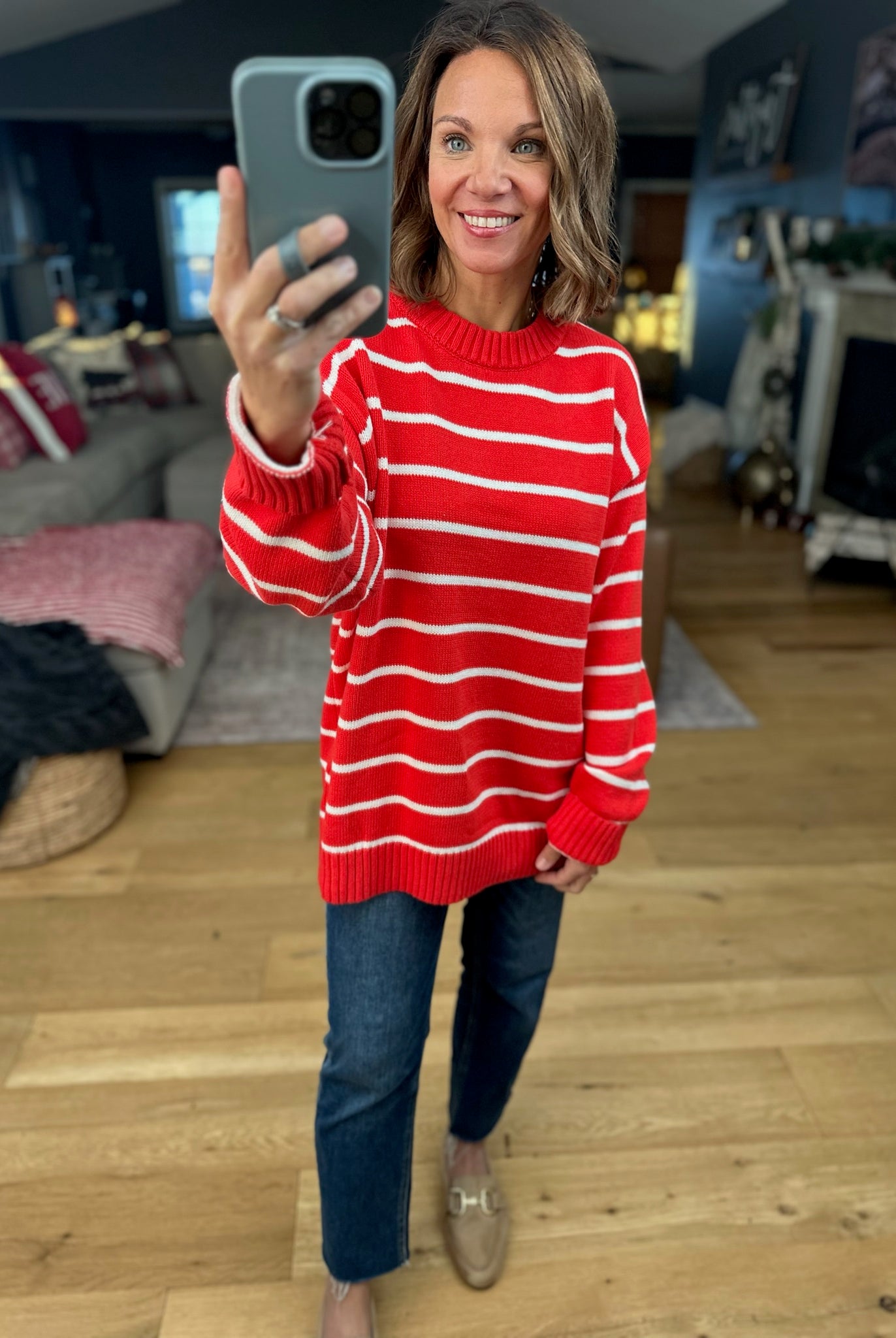 In The Right Place Striped Sweater - Chili-Sweaters-Wishlist-Anna Kaytes Boutique, Women's Fashion Boutique in Grinnell, Iowa