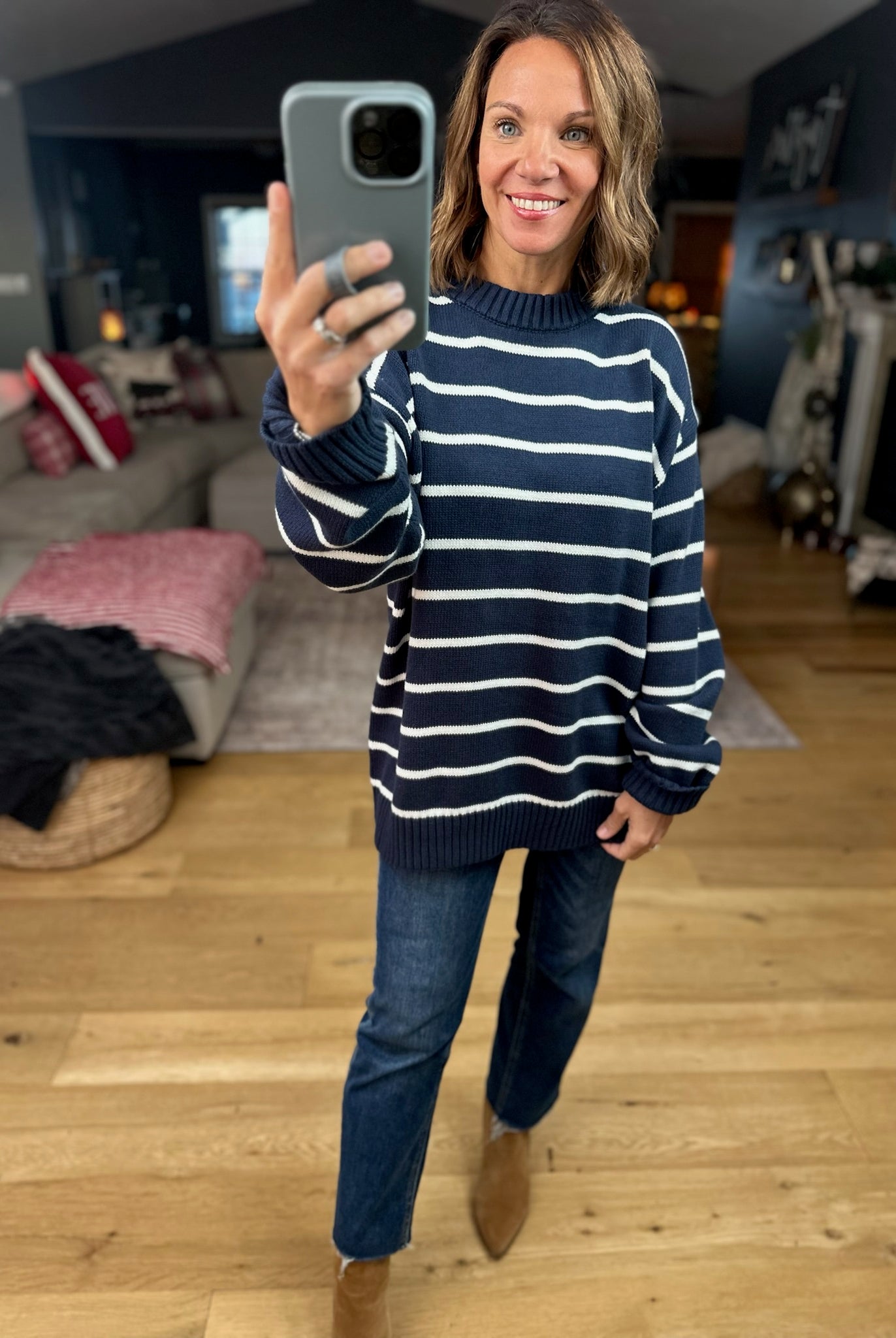 In The Right Place Striped Sweater - Navy-Sweaters-Wishlist-Anna Kaytes Boutique, Women's Fashion Boutique in Grinnell, Iowa