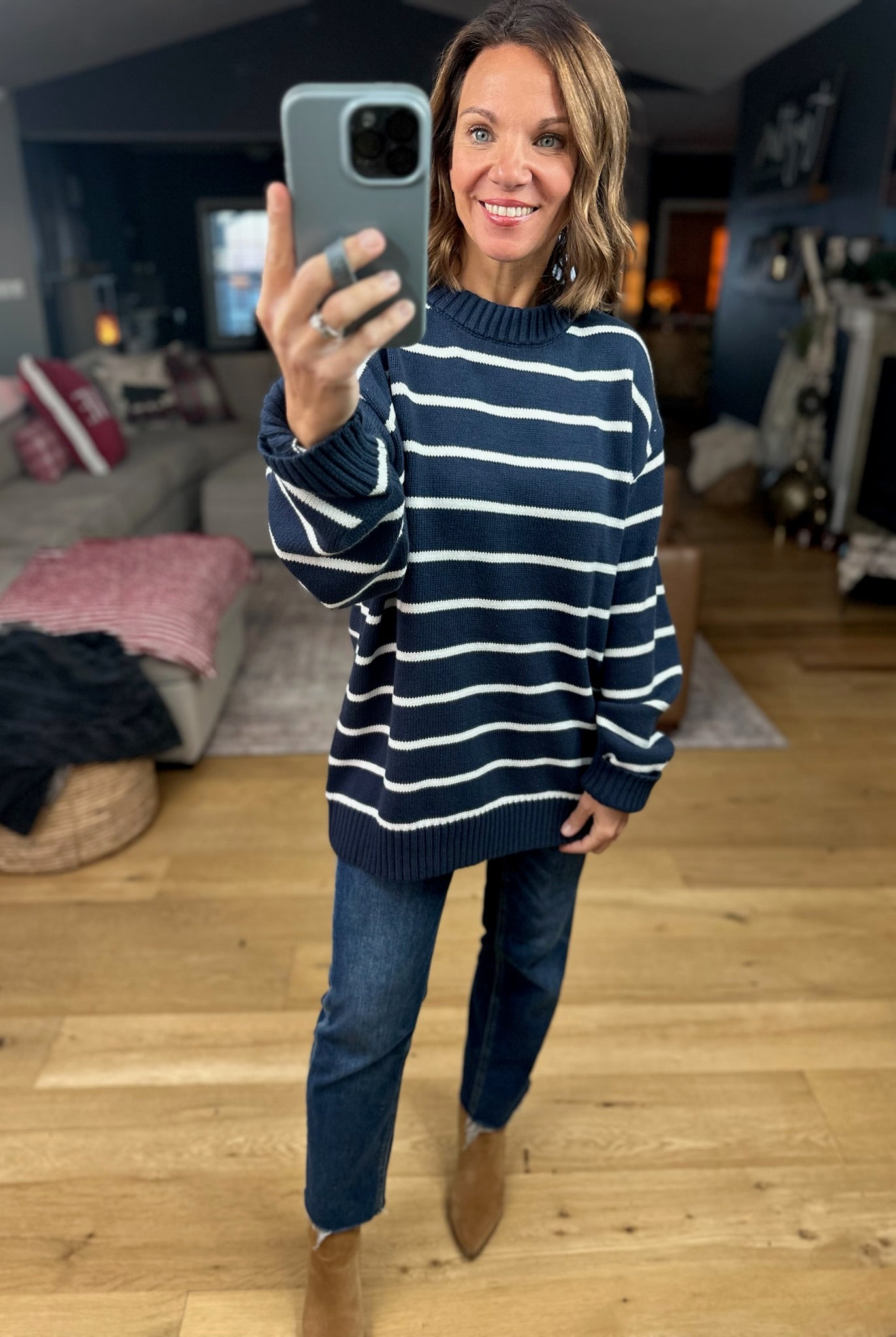 In The Right Place Striped Sweater - Navy-Sweaters-Wishlist-Anna Kaytes Boutique, Women's Fashion Boutique in Grinnell, Iowa