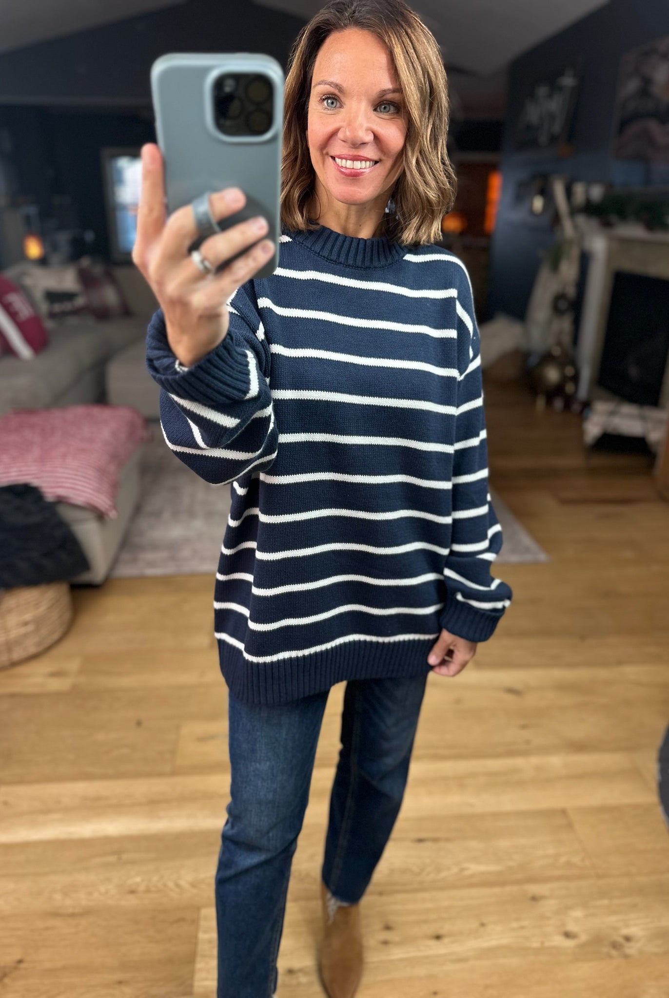 In The Right Place Striped Sweater - Navy-Sweaters-Wishlist-Anna Kaytes Boutique, Women's Fashion Boutique in Grinnell, Iowa