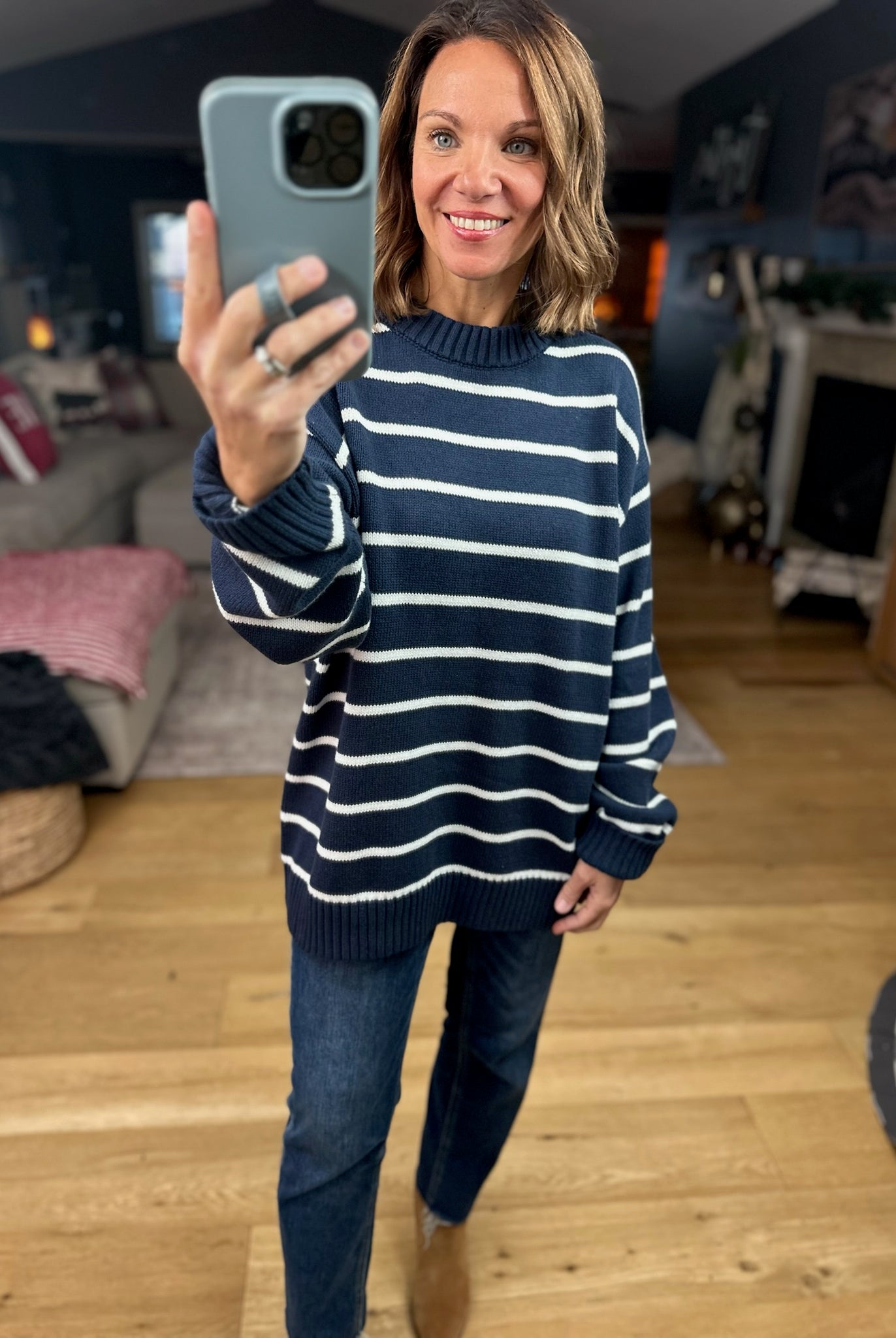 In The Right Place Striped Sweater - Navy-Sweaters-Wishlist-Anna Kaytes Boutique, Women's Fashion Boutique in Grinnell, Iowa