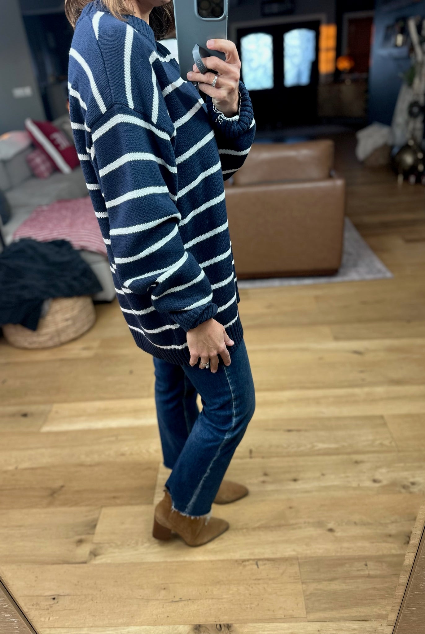 In The Right Place Striped Sweater - Navy-Sweaters-Wishlist-Anna Kaytes Boutique, Women's Fashion Boutique in Grinnell, Iowa