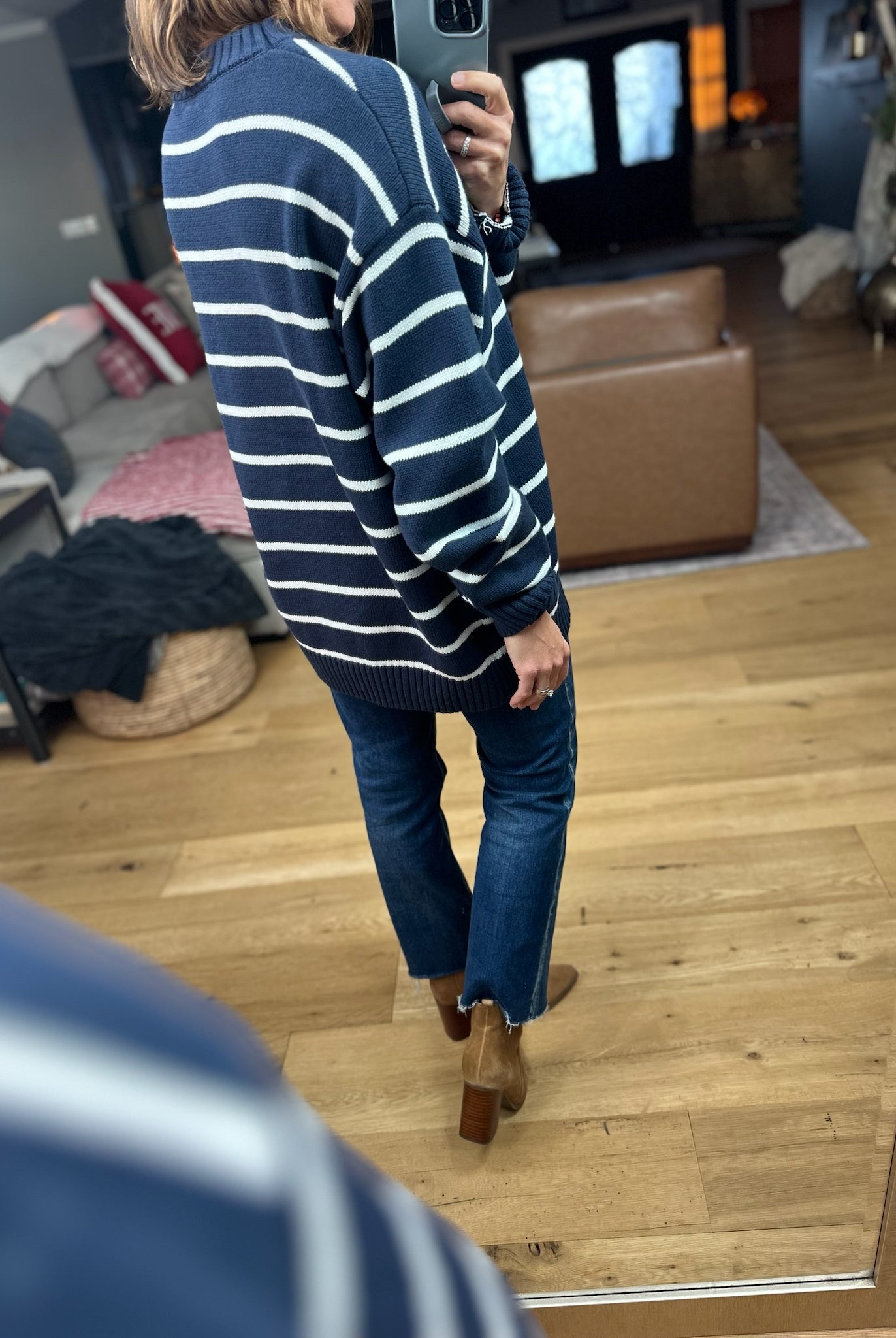 In The Right Place Striped Sweater - Navy-Sweaters-Wishlist-Anna Kaytes Boutique, Women's Fashion Boutique in Grinnell, Iowa