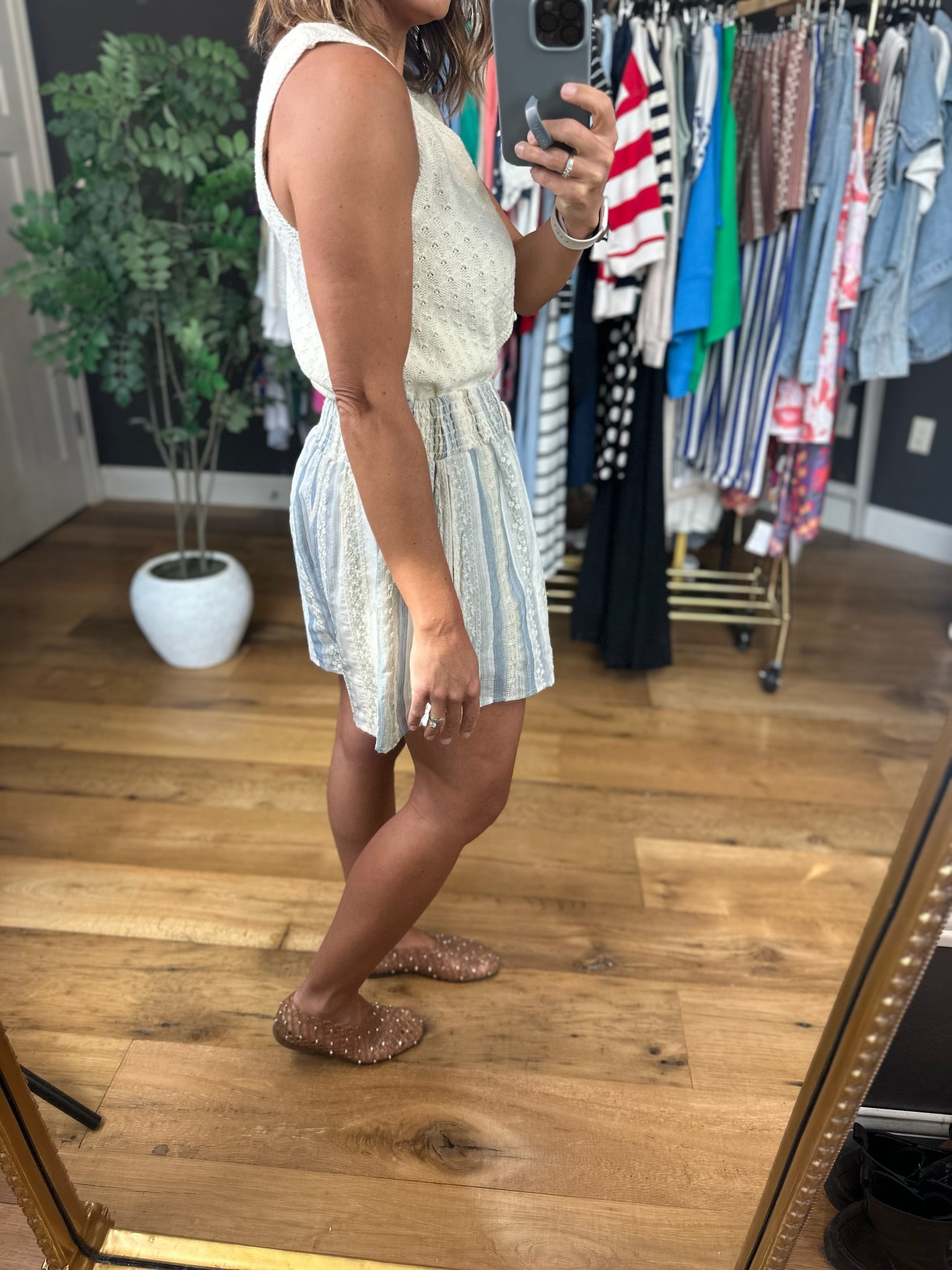 Soft Focus Striped Shorts-Shorts-Easel-Anna Kaytes Boutique, Women's Fashion Boutique in Grinnell, Iowa