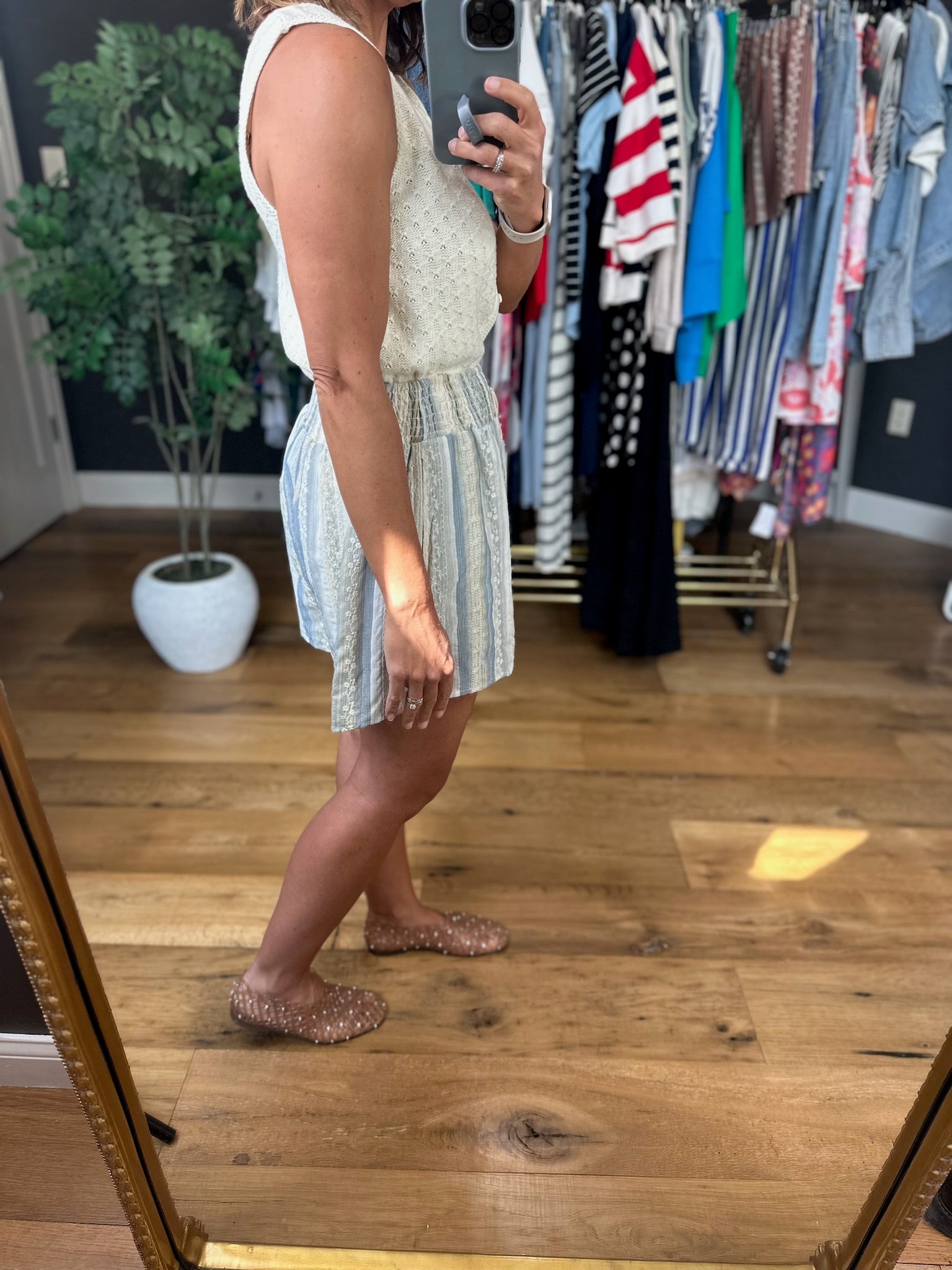 Soft Focus Striped Shorts-Shorts-Easel-Anna Kaytes Boutique, Women's Fashion Boutique in Grinnell, Iowa