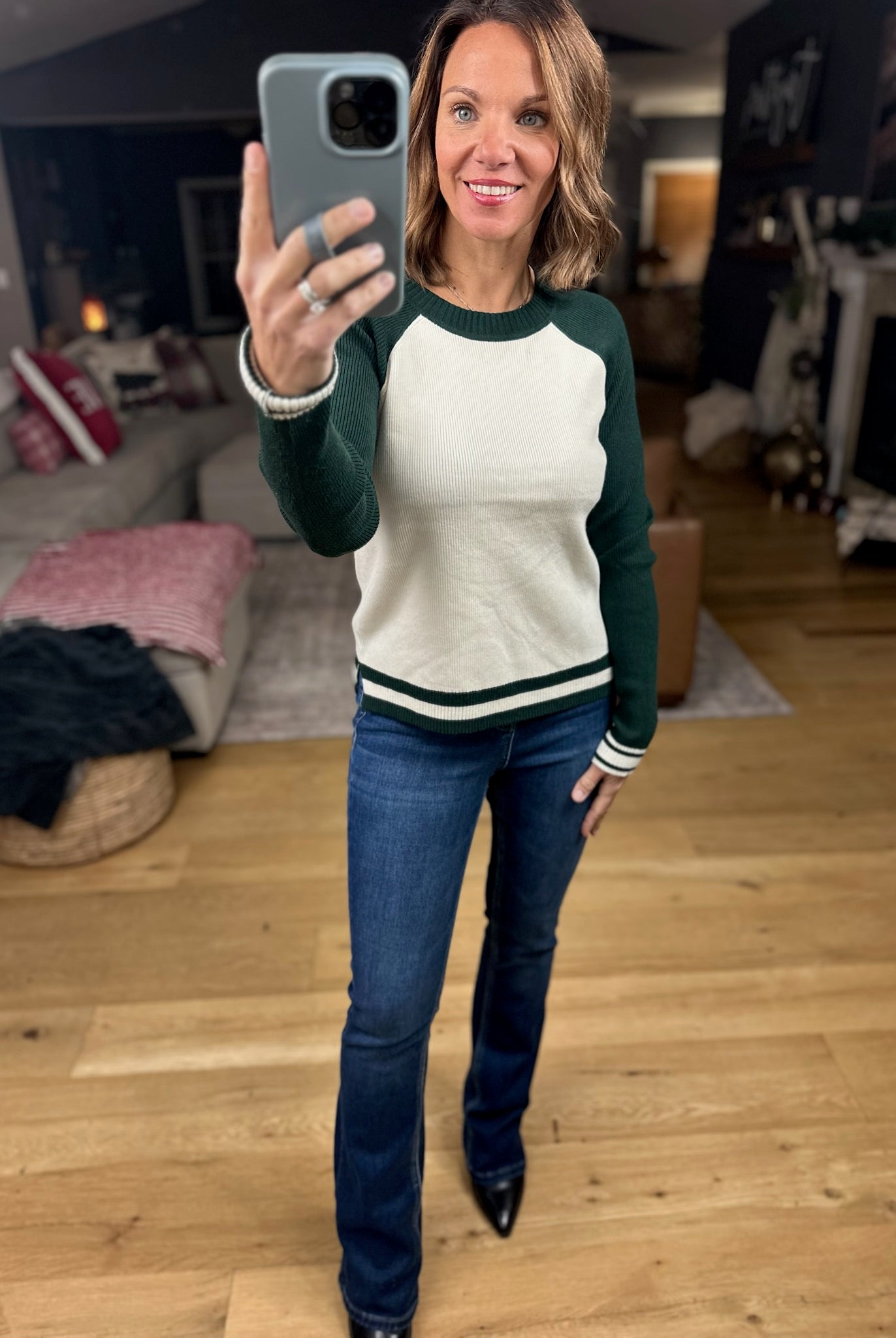 Stick With You Varsity Crewneck Sweater-Sweaters-Skies Are Blue-Anna Kaytes Boutique, Women's Fashion Boutique in Grinnell, Iowa