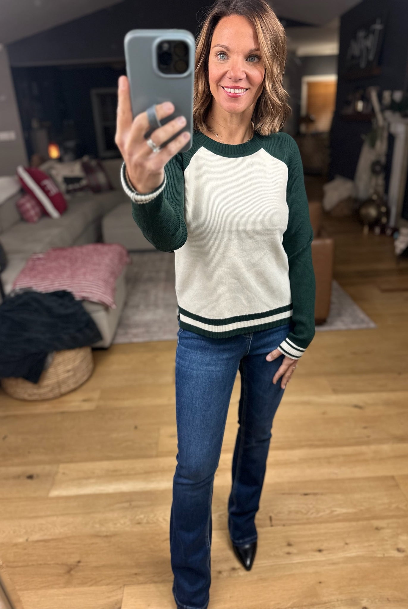 Stick With You Varsity Crewneck Sweater-Sweaters-Skies Are Blue-Anna Kaytes Boutique, Women's Fashion Boutique in Grinnell, Iowa