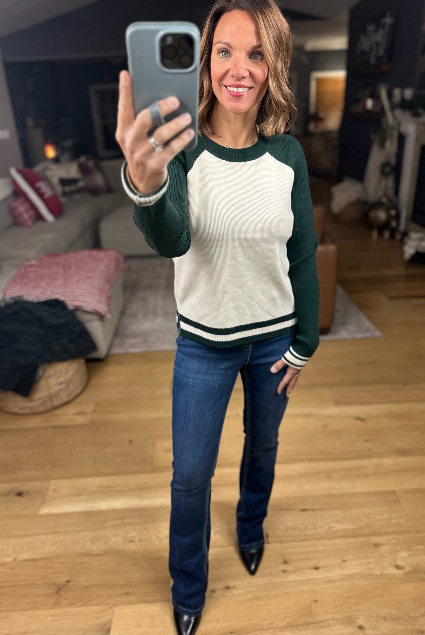 Stick With You Varsity Crewneck Sweater-Sweaters-Skies Are Blue-Anna Kaytes Boutique, Women's Fashion Boutique in Grinnell, Iowa