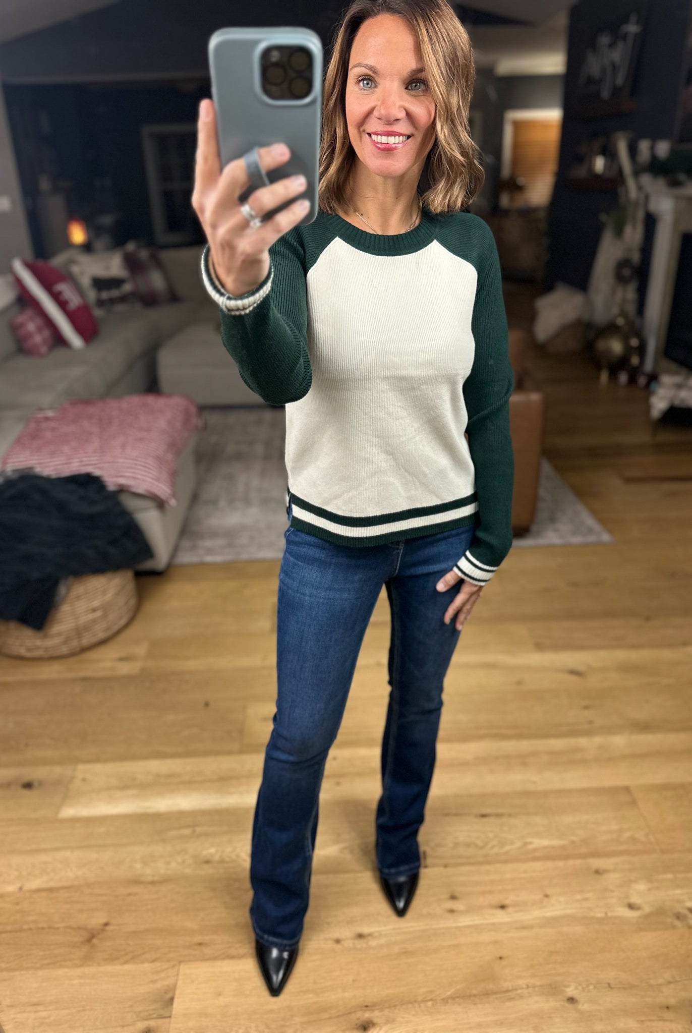 Stick With You Varsity Crewneck Sweater-Sweaters-Skies Are Blue-Anna Kaytes Boutique, Women's Fashion Boutique in Grinnell, Iowa