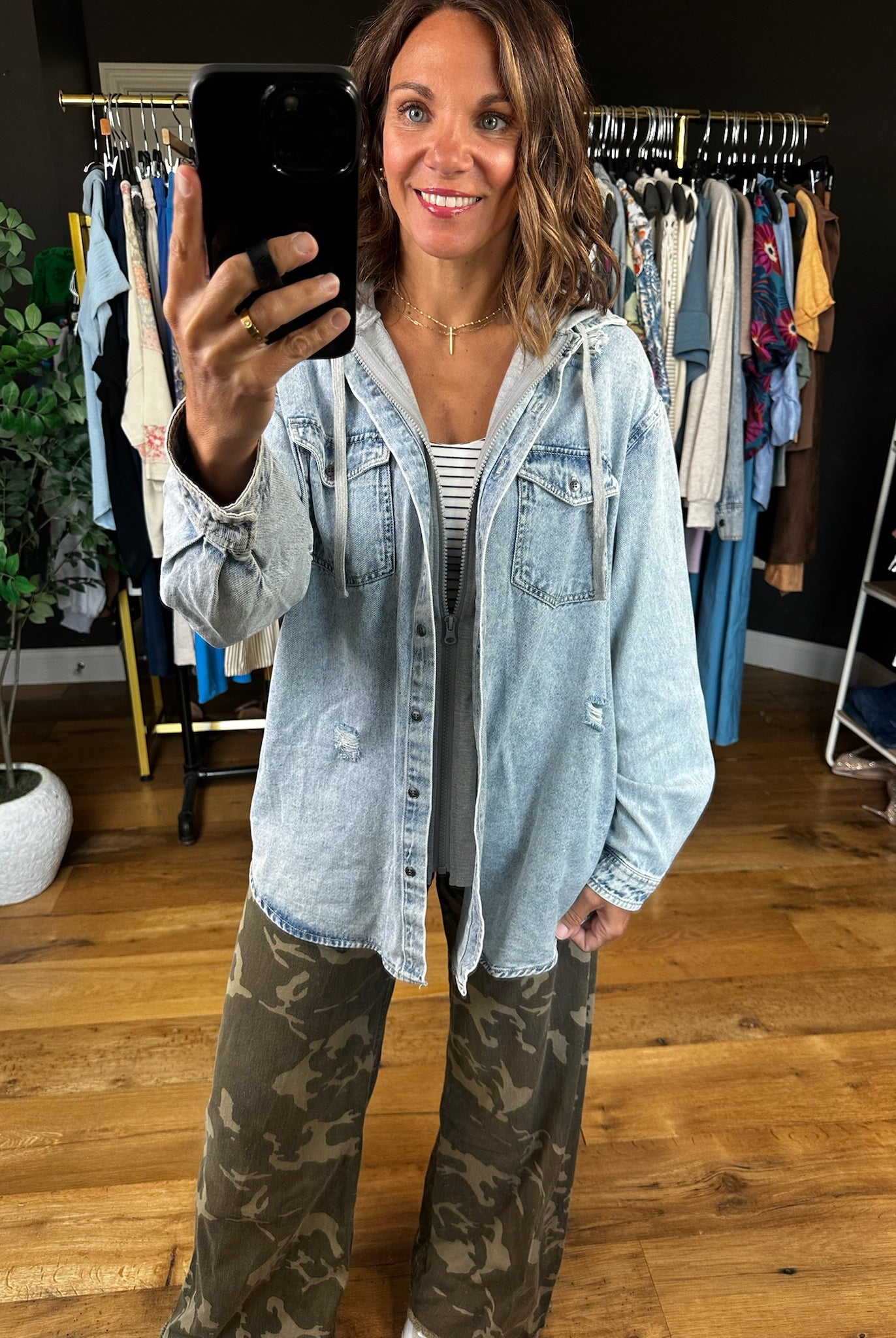 Do It All Denim Hoodie Jacket-Jackets-Risen-Anna Kaytes Boutique, Women's Fashion Boutique in Grinnell, Iowa