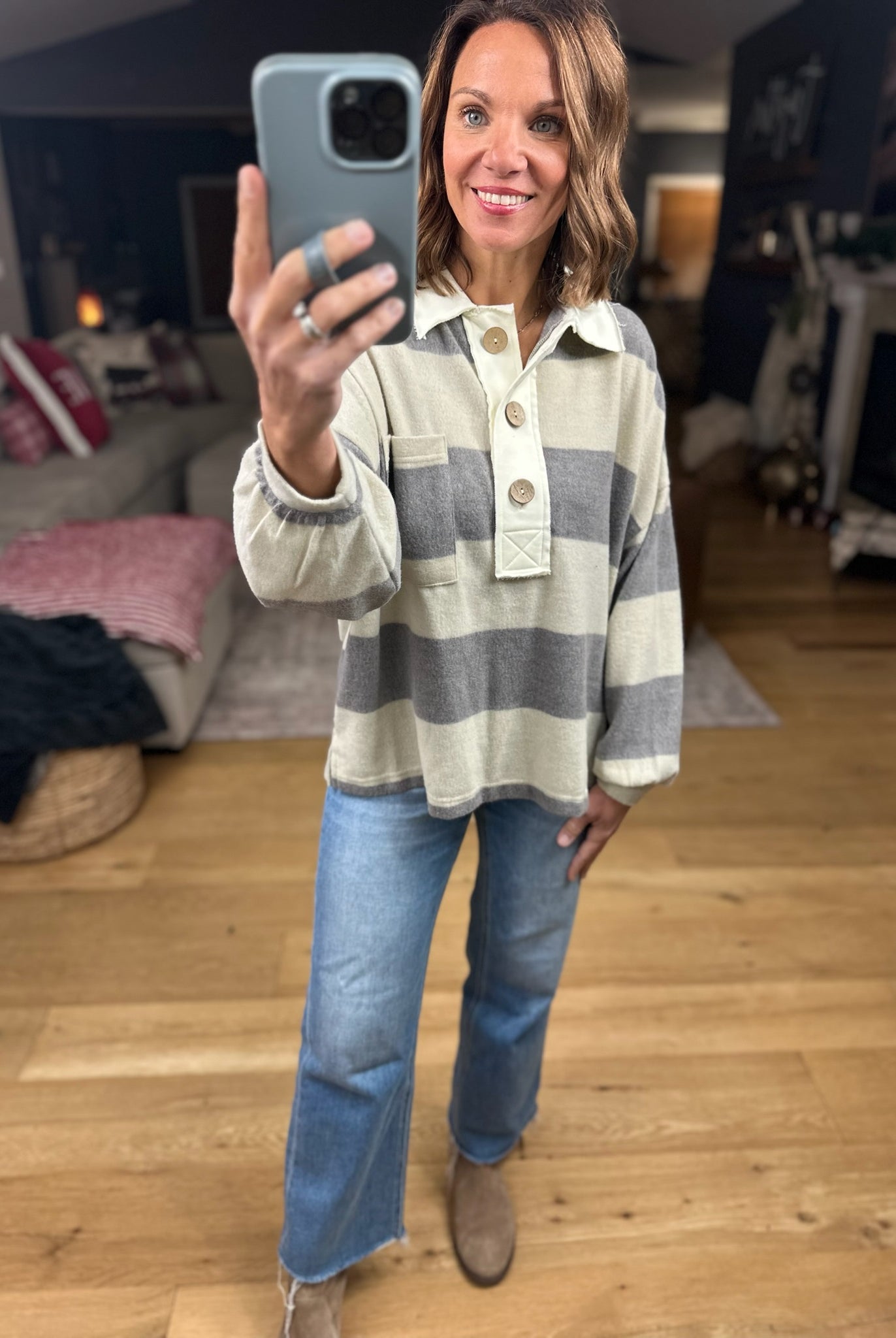 Got It All Rugby Sweater-Sweaters-Blu Pepper-Anna Kaytes Boutique, Women's Fashion Boutique in Grinnell, Iowa