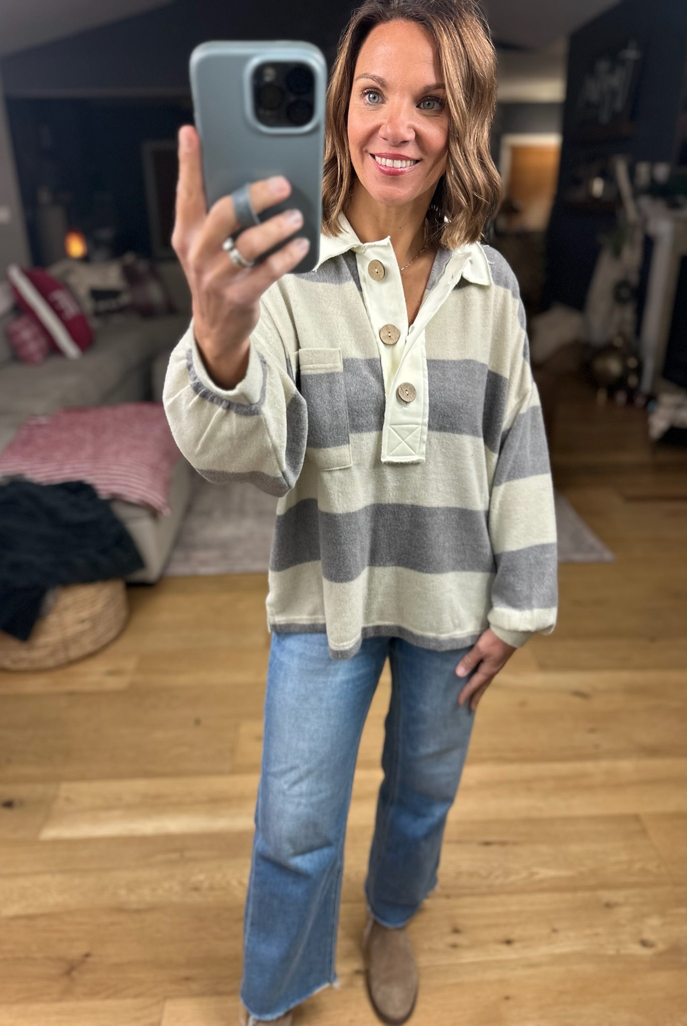 Got It All Rugby Sweater-Sweaters-Blu Pepper-Anna Kaytes Boutique, Women's Fashion Boutique in Grinnell, Iowa