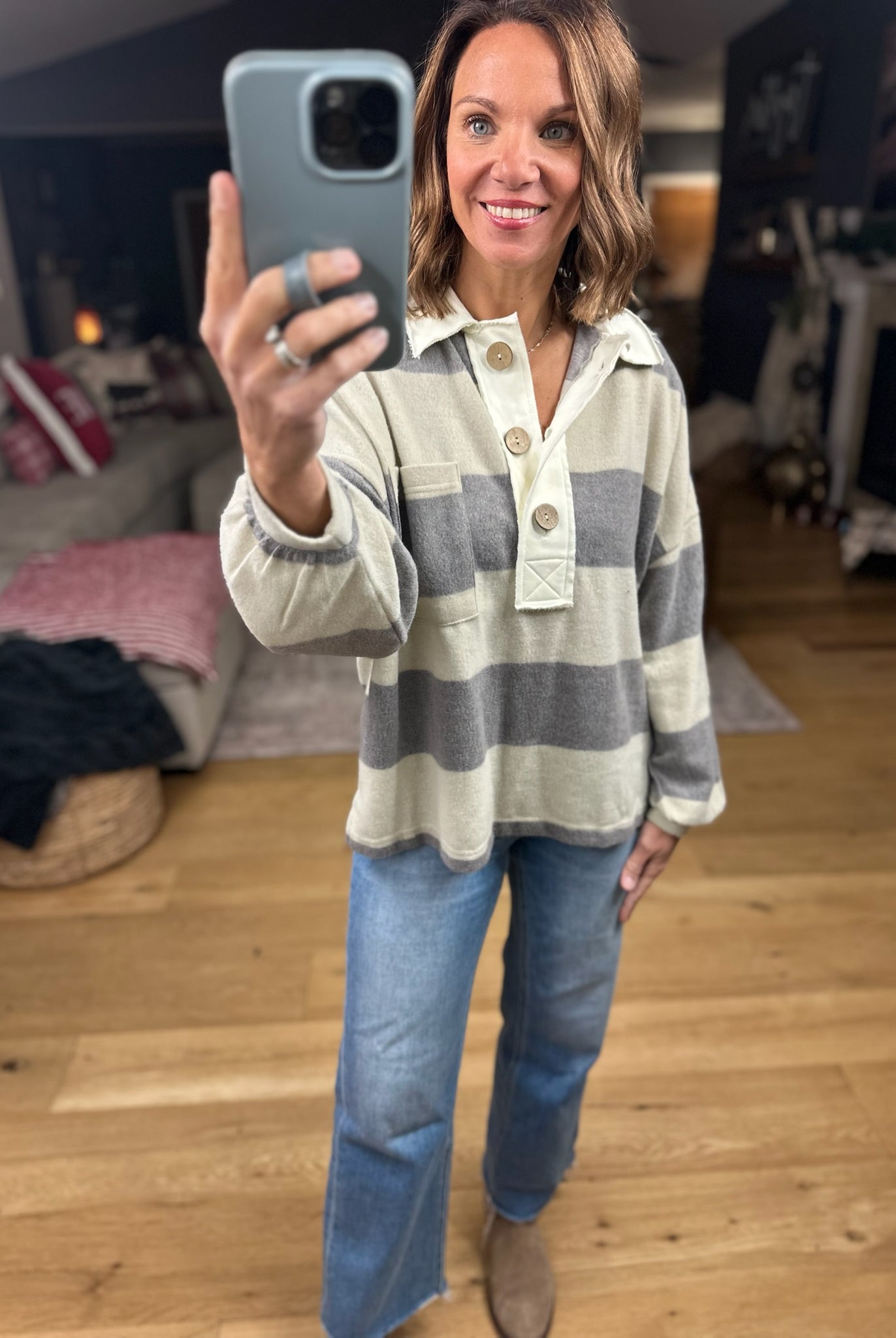 Got It All Rugby Sweater-Sweaters-Blu Pepper-Anna Kaytes Boutique, Women's Fashion Boutique in Grinnell, Iowa