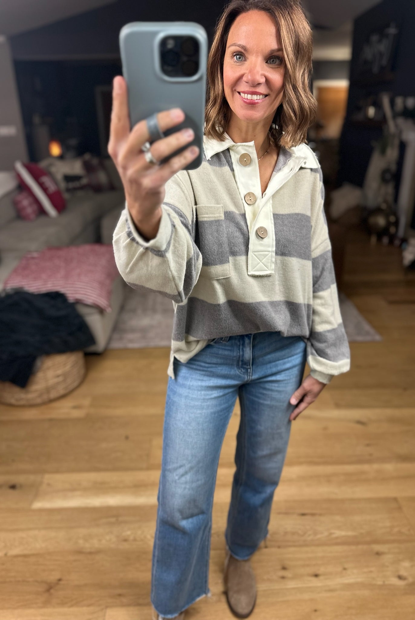 Got It All Rugby Sweater-Sweaters-Blu Pepper-Anna Kaytes Boutique, Women's Fashion Boutique in Grinnell, Iowa