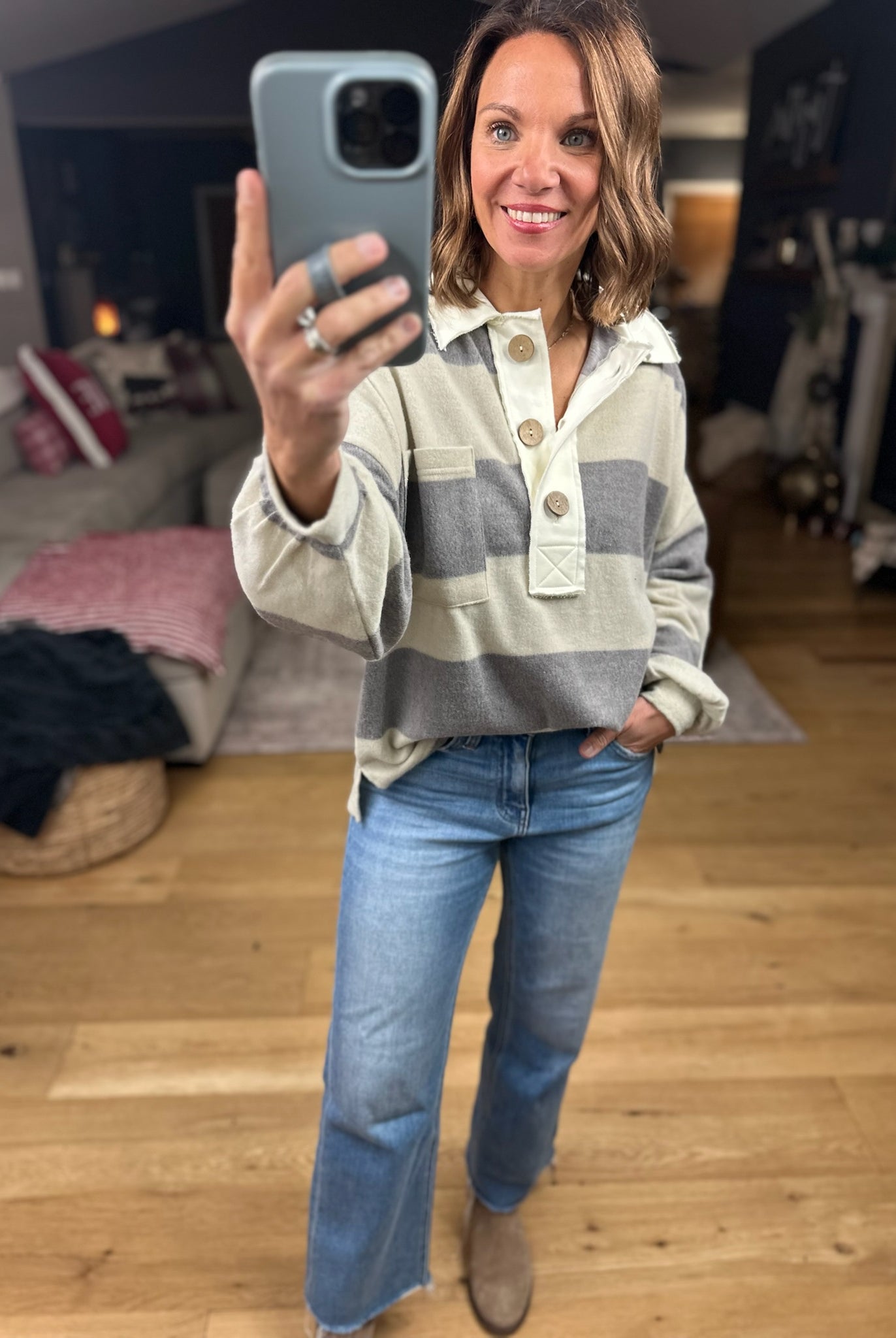 Got It All Rugby Sweater-Sweaters-Blu Pepper-Anna Kaytes Boutique, Women's Fashion Boutique in Grinnell, Iowa