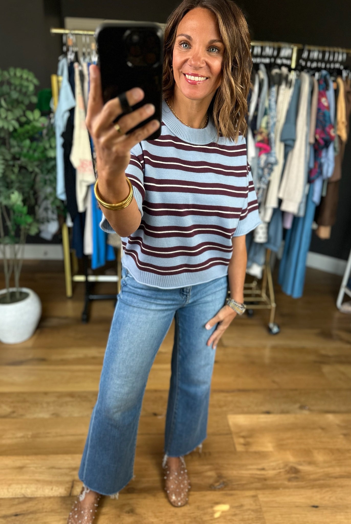 A Little Later Striped Knit-Sweaters-ee:some-Anna Kaytes Boutique, Women's Fashion Boutique in Grinnell, Iowa
