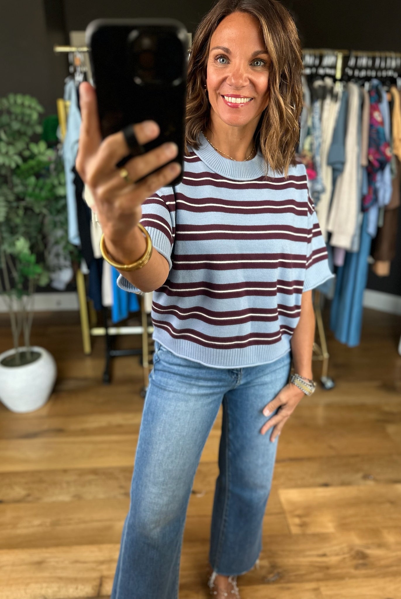 A Little Later Striped Knit-Sweaters-ee:some-Anna Kaytes Boutique, Women's Fashion Boutique in Grinnell, Iowa