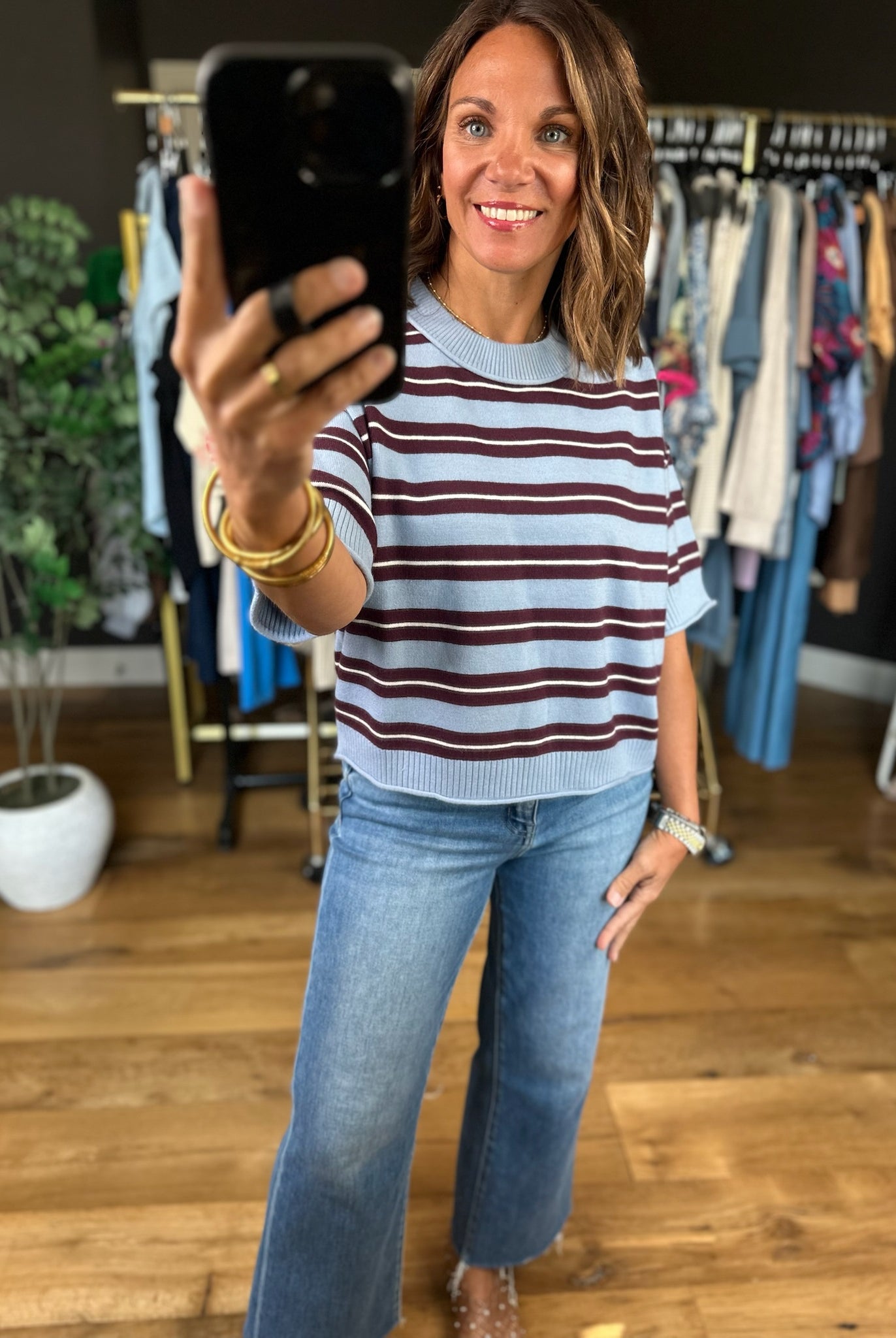 A Little Later Striped Knit-Sweaters-ee:some-Anna Kaytes Boutique, Women's Fashion Boutique in Grinnell, Iowa