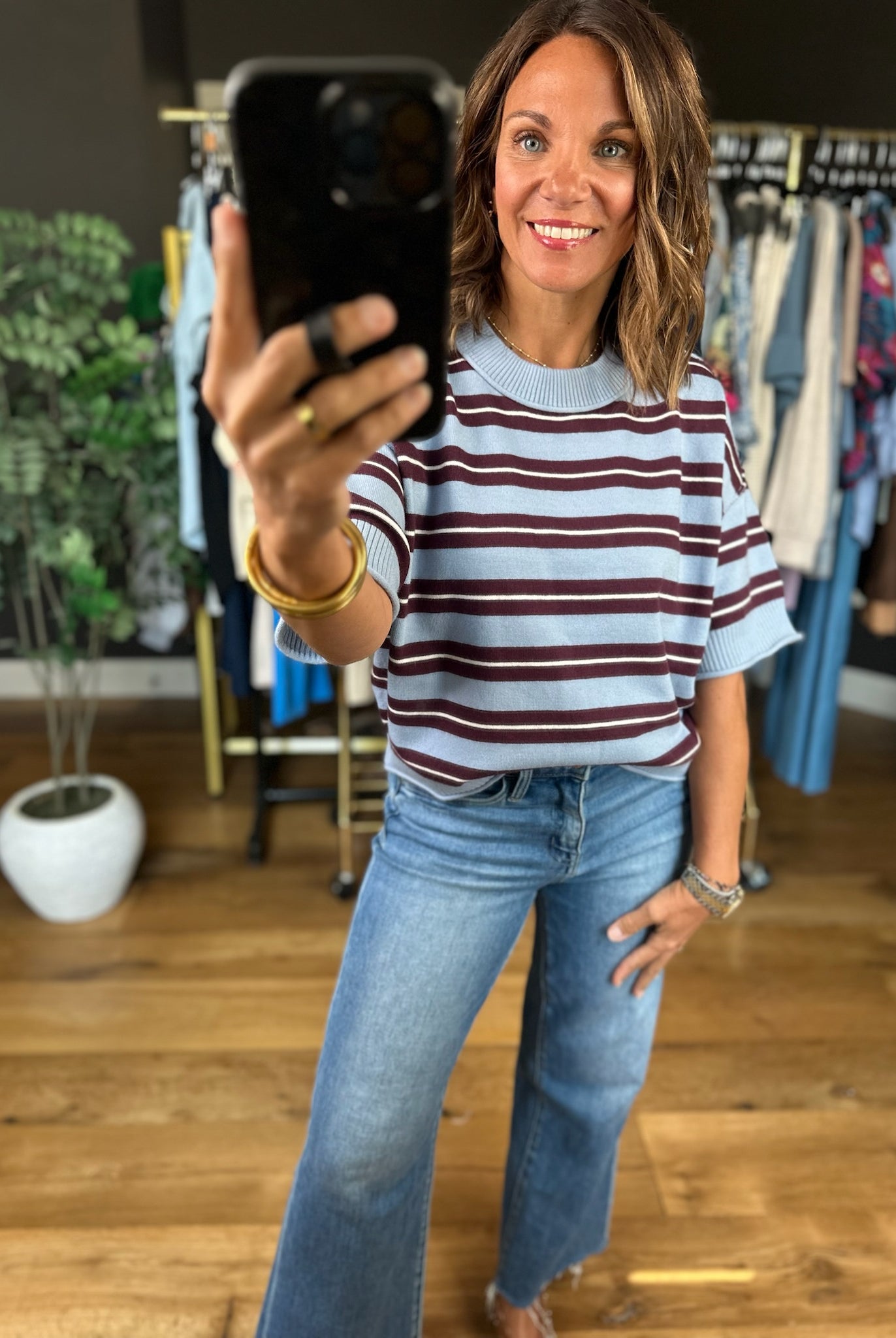 A Little Later Striped Knit-Sweaters-ee:some-Anna Kaytes Boutique, Women's Fashion Boutique in Grinnell, Iowa