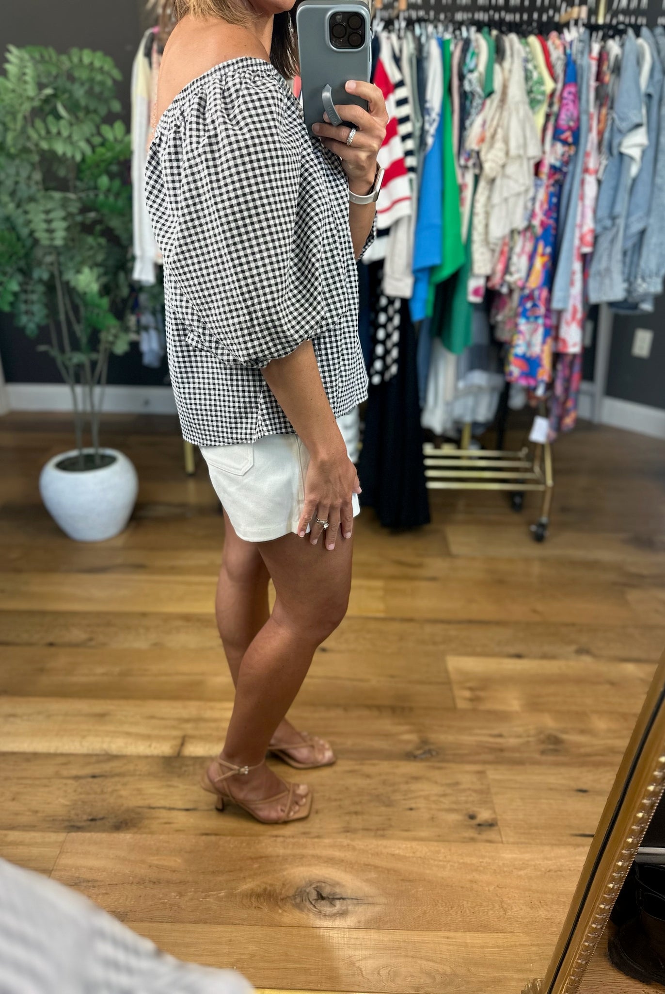Gigi Off-Shoulder Gingham Top-Sleeveless-Vine & Love-Anna Kaytes Boutique, Women's Fashion Boutique in Grinnell, Iowa