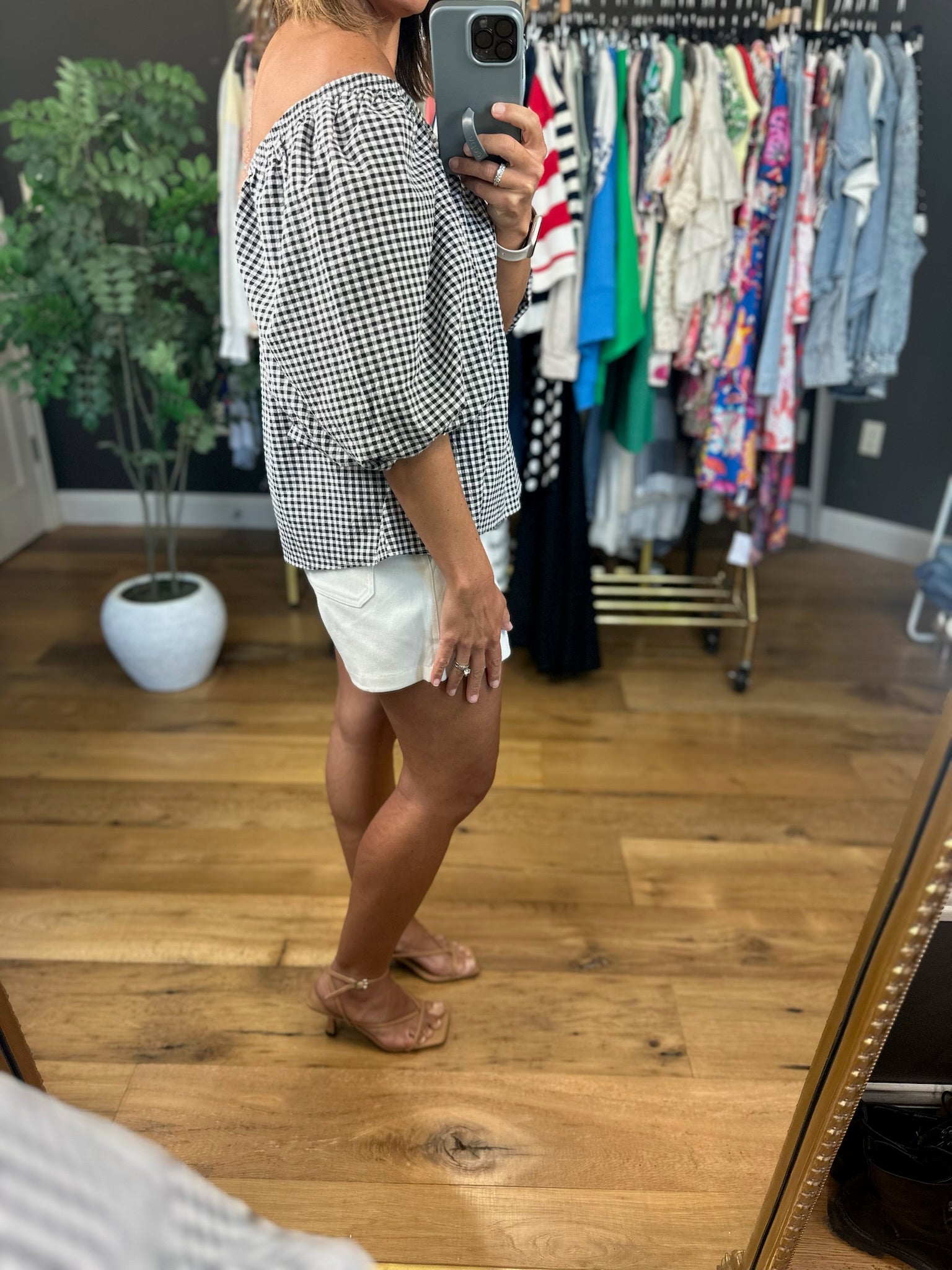 Gigi Off-Shoulder Gingham Top-Sleeveless-Vine & Love-Anna Kaytes Boutique, Women's Fashion Boutique in Grinnell, Iowa