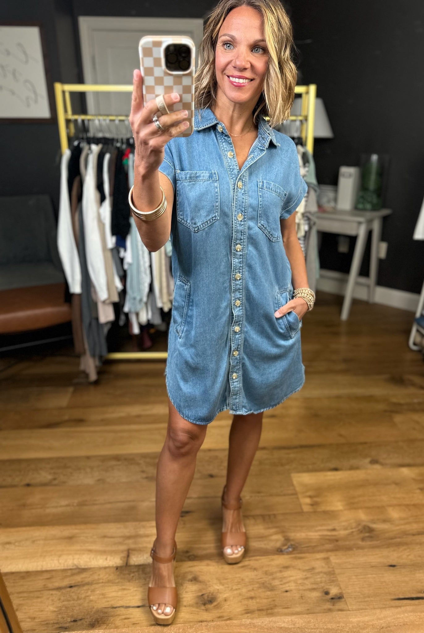 Say No More Button-Down Dress - Denim-Blu Pepper-Anna Kaytes Boutique, Women's Fashion Boutique in Grinnell, Iowa