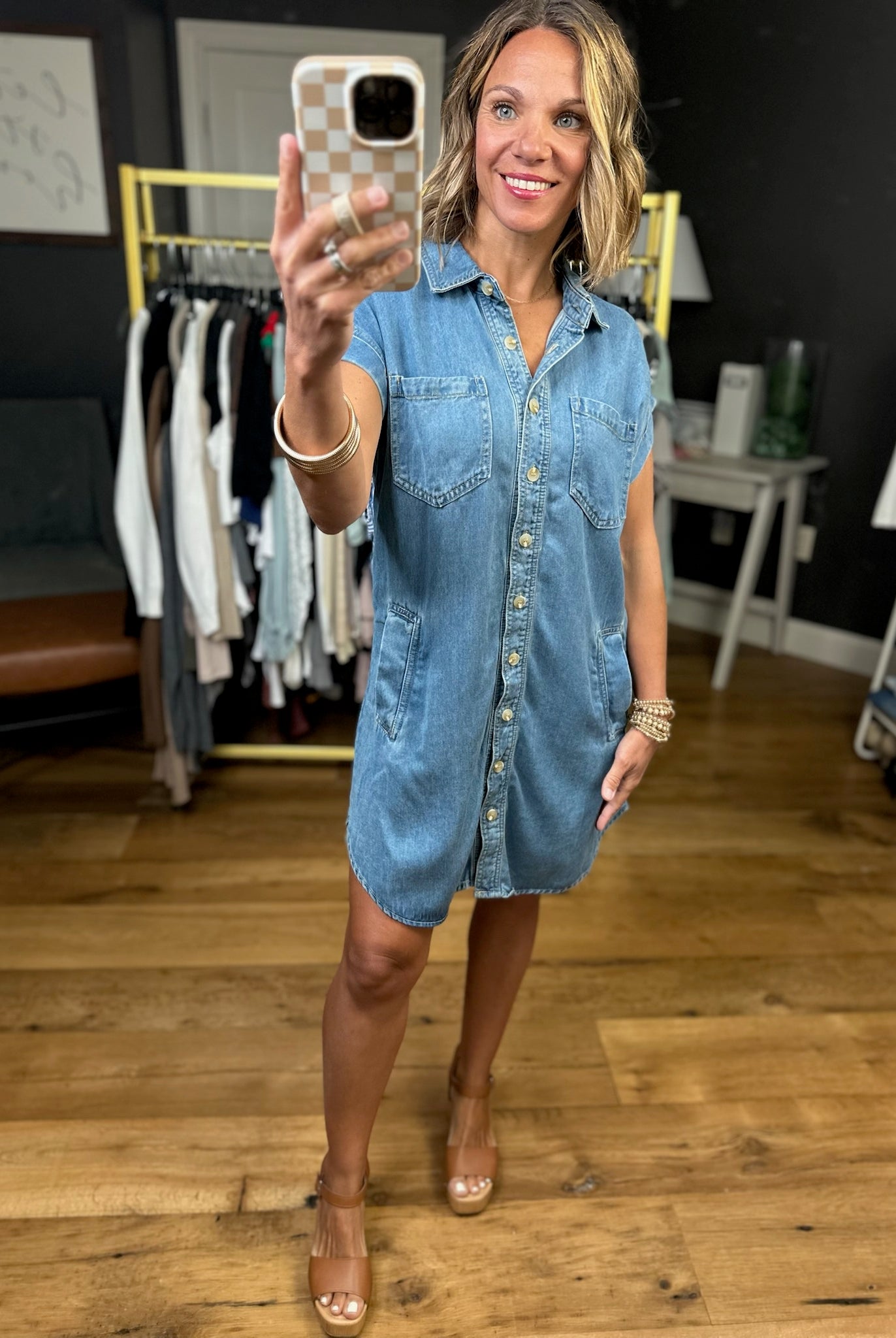 Say No More Button-Down Dress - Denim-Blu Pepper-Anna Kaytes Boutique, Women's Fashion Boutique in Grinnell, Iowa