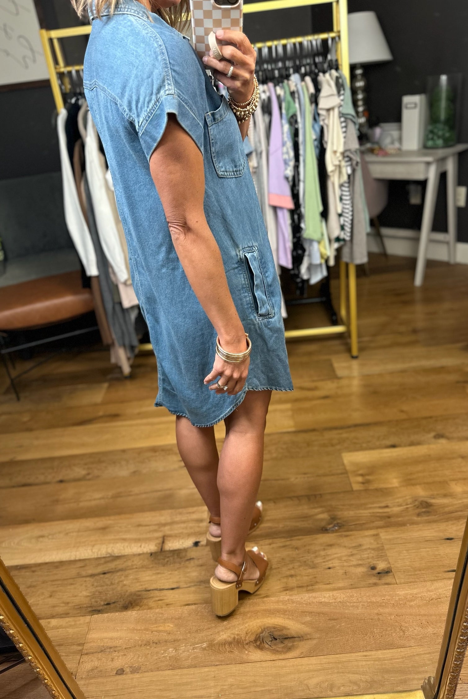 Say No More Button-Down Dress - Denim-Blu Pepper-Anna Kaytes Boutique, Women's Fashion Boutique in Grinnell, Iowa