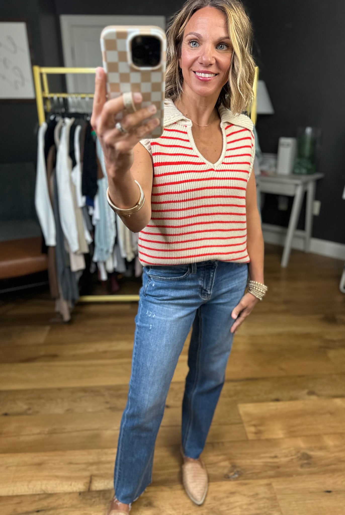 This Opportunity Collared Knit - Taupe/Red-Wishlist-Anna Kaytes Boutique, Women's Fashion Boutique in Grinnell, Iowa