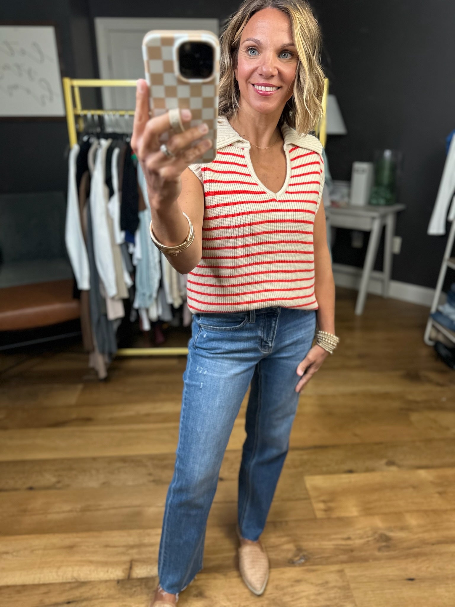 This Opportunity Collared Knit - Taupe/Red-Wishlist-Anna Kaytes Boutique, Women's Fashion Boutique in Grinnell, Iowa