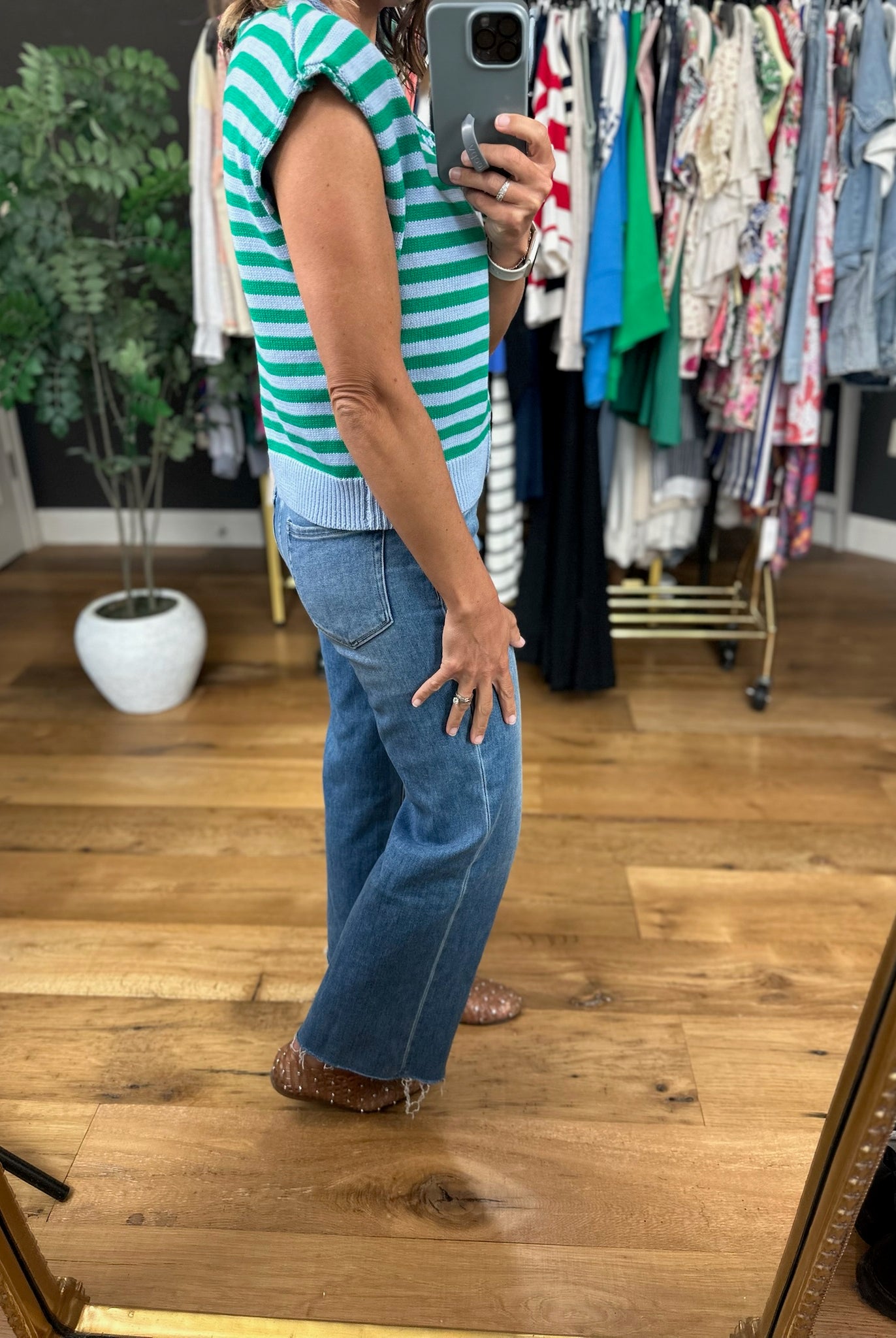 Happy Things Striped Sleeveless Cardigan-Sweaters-Entro-Anna Kaytes Boutique, Women's Fashion Boutique in Grinnell, Iowa