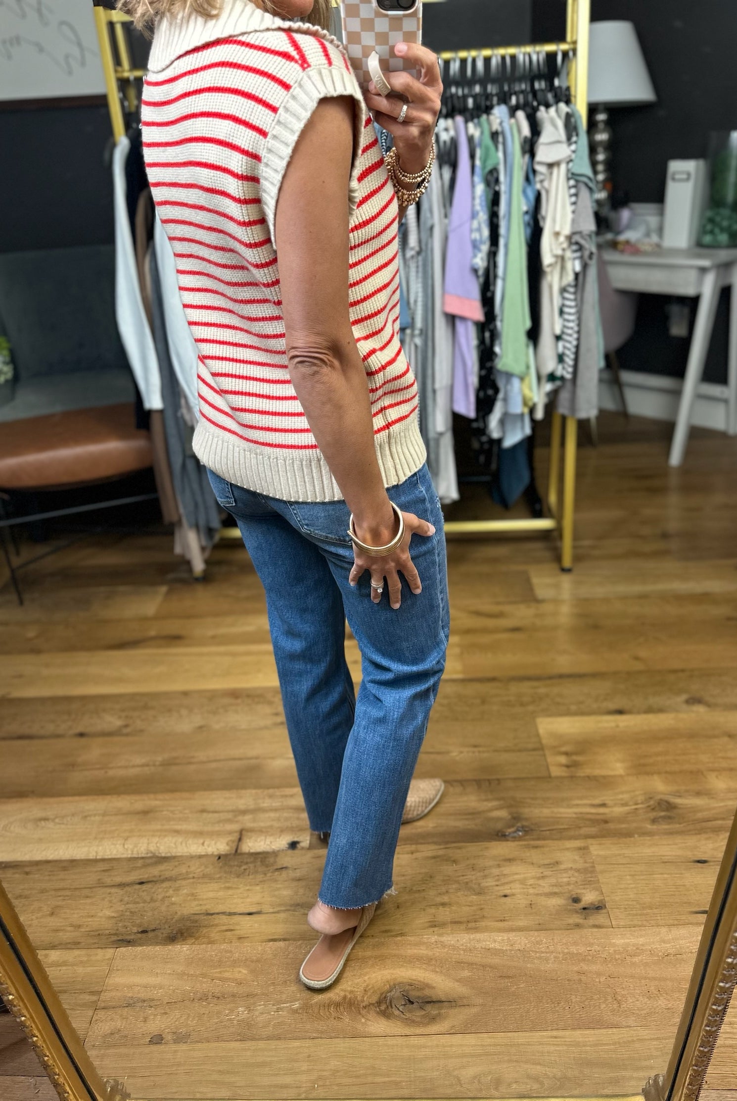 This Opportunity Collared Knit - Taupe/Red-Wishlist-Anna Kaytes Boutique, Women's Fashion Boutique in Grinnell, Iowa