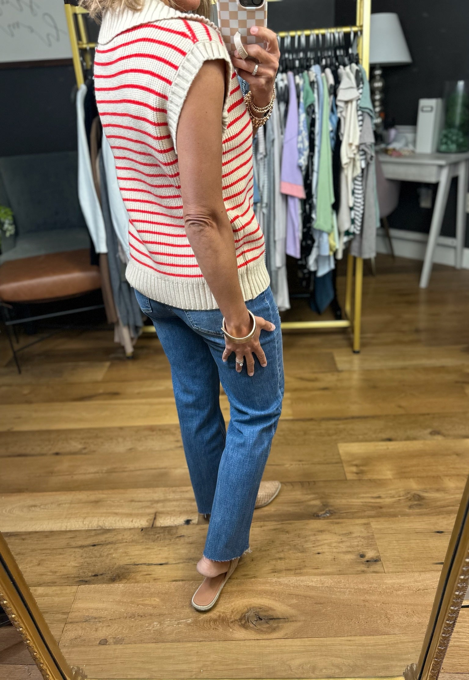 This Opportunity Collared Knit - Taupe/Red-Wishlist-Anna Kaytes Boutique, Women's Fashion Boutique in Grinnell, Iowa