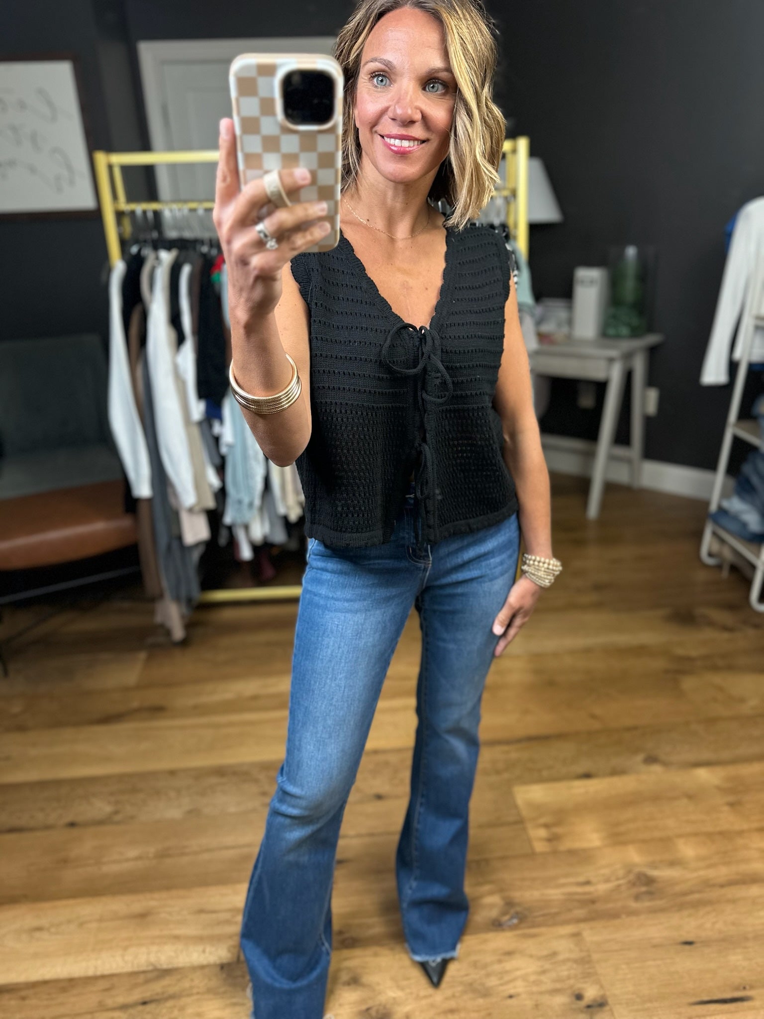 Set It Up Tie-Front Sweater Vest - Black-Blu Pepper-Anna Kaytes Boutique, Women's Fashion Boutique in Grinnell, Iowa