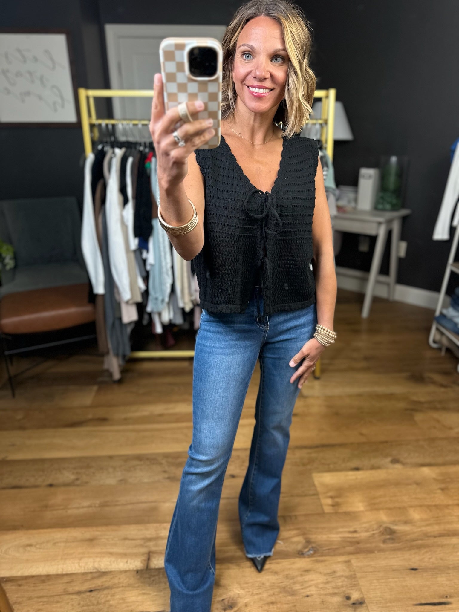 Set It Up Tie-Front Sweater Vest - Black-Blu Pepper-Anna Kaytes Boutique, Women's Fashion Boutique in Grinnell, Iowa