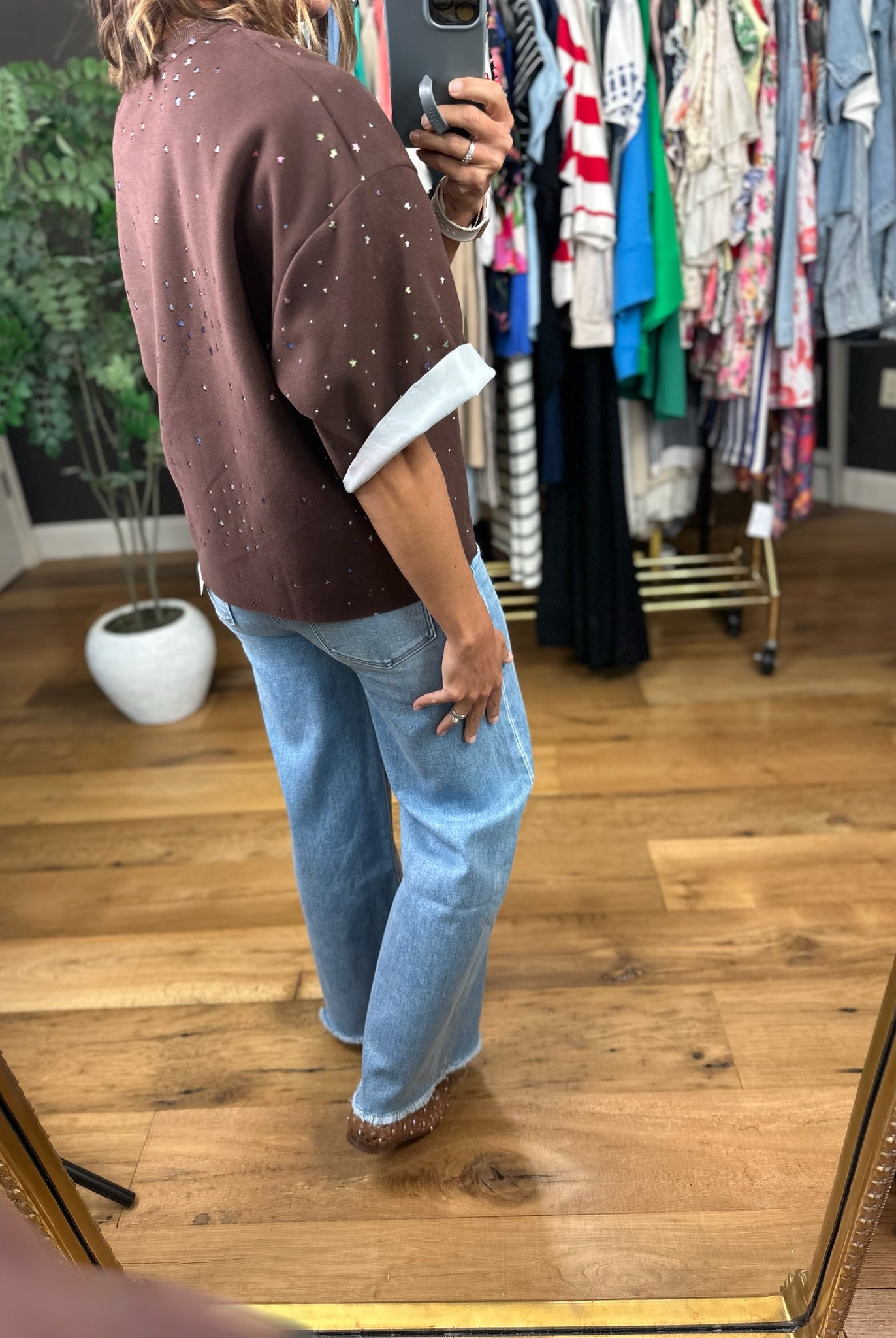 Make Up My Mind Star-Detail Top-Short Sleeves-davi & dani-Anna Kaytes Boutique, Women's Fashion Boutique in Grinnell, Iowa