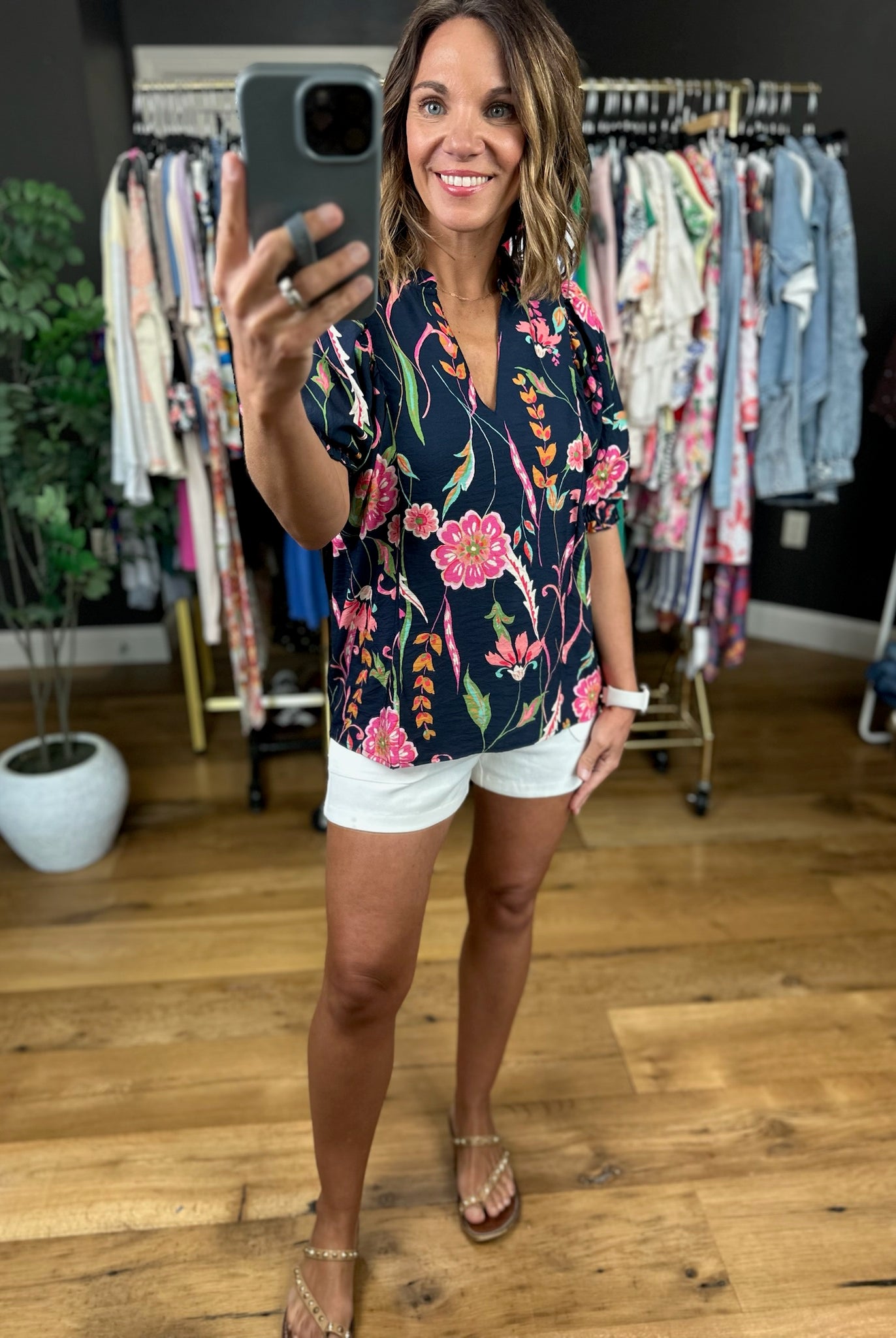 Stepping Away Floral Top-Short Sleeves-THML-Anna Kaytes Boutique, Women's Fashion Boutique in Grinnell, Iowa