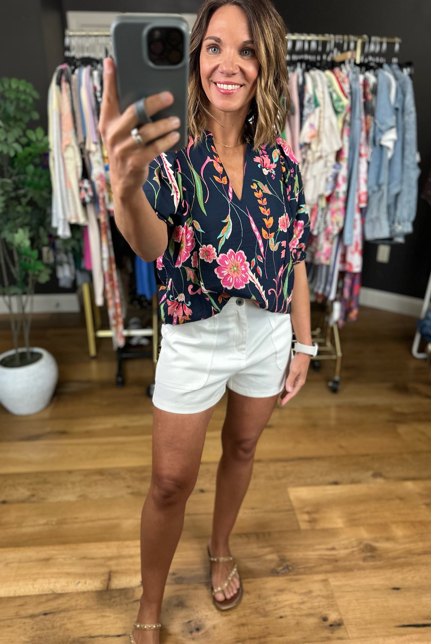 Stepping Away Floral Top-Short Sleeves-THML-Anna Kaytes Boutique, Women's Fashion Boutique in Grinnell, Iowa