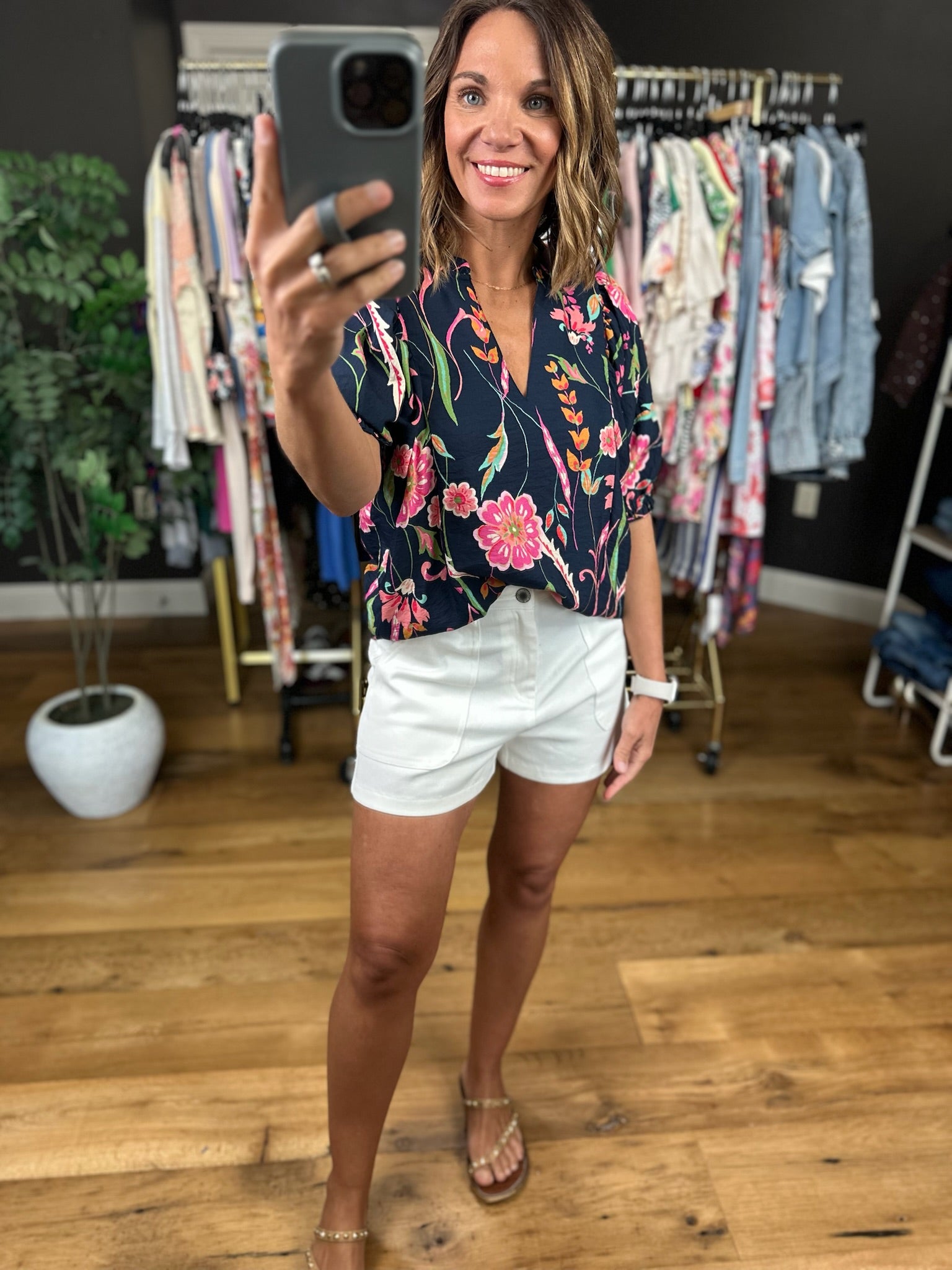 Stepping Away Floral Top-Short Sleeves-THML-Anna Kaytes Boutique, Women's Fashion Boutique in Grinnell, Iowa