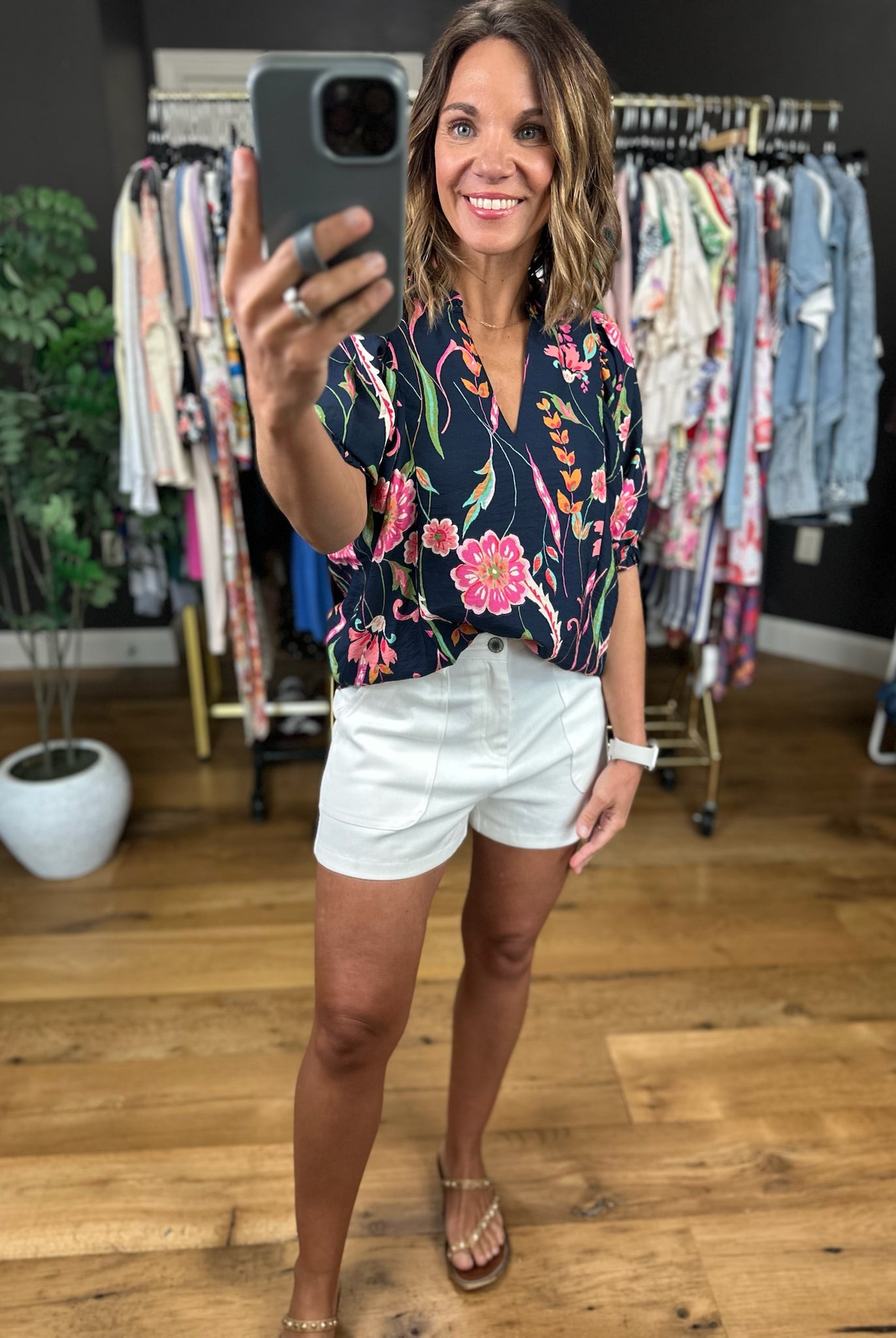 Stepping Away Floral Top-Short Sleeves-THML-Anna Kaytes Boutique, Women's Fashion Boutique in Grinnell, Iowa