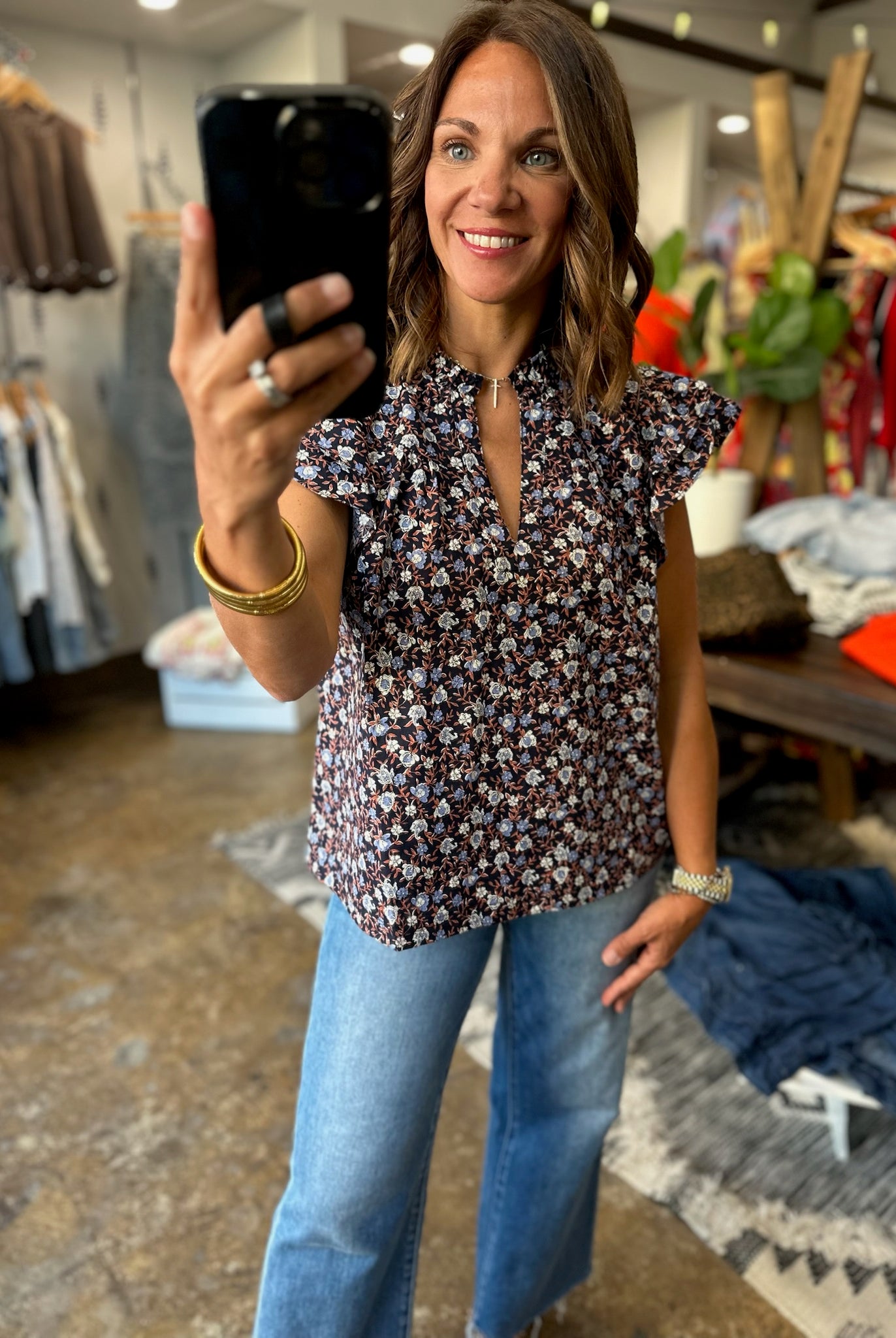 According To Plan Floral Top-Short Sleeves-ee:some-Anna Kaytes Boutique, Women's Fashion Boutique in Grinnell, Iowa