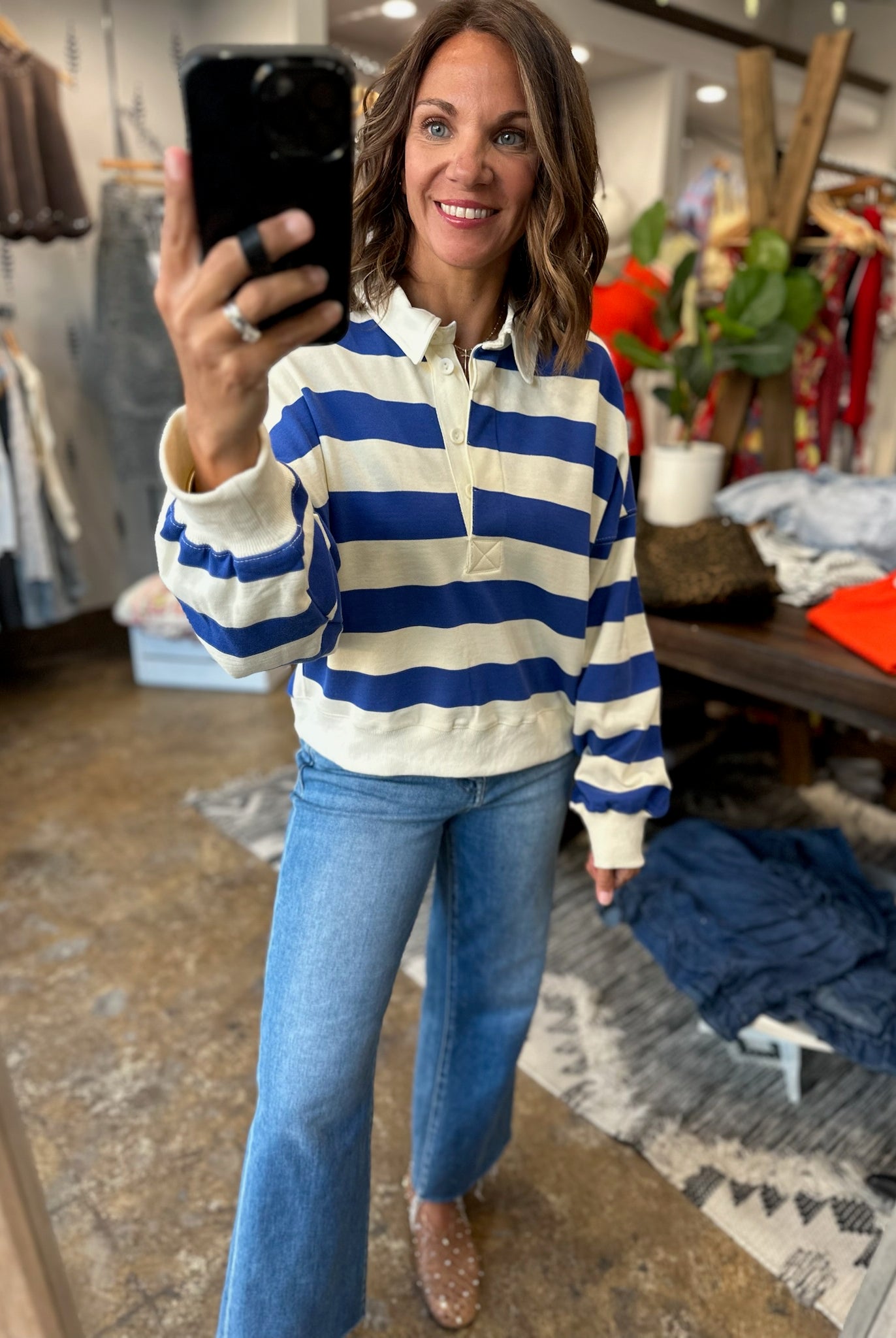 Back To The Beginning Rugby Pullover Top-Sweaters-By Together-Anna Kaytes Boutique, Women's Fashion Boutique in Grinnell, Iowa