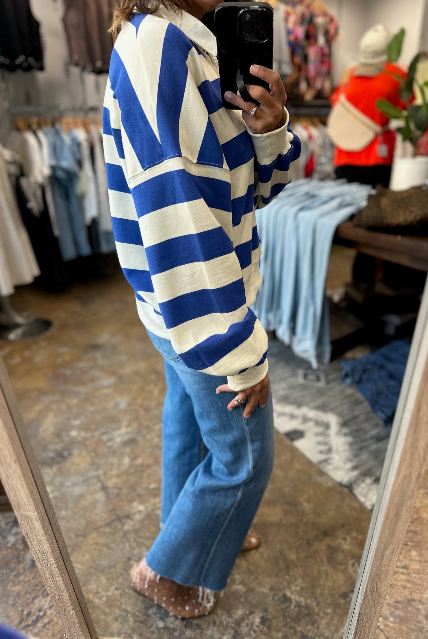 Back To The Beginning Rugby Pullover Top-Sweaters-By Together-Anna Kaytes Boutique, Women's Fashion Boutique in Grinnell, Iowa