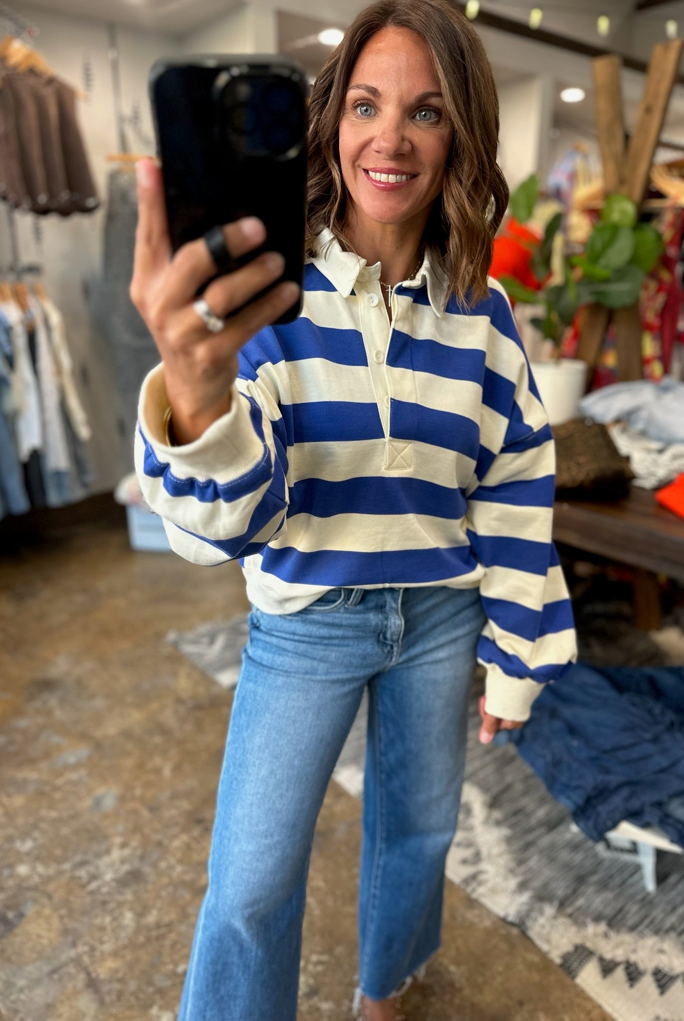 Back To The Beginning Rugby Pullover Top-Sweaters-By Together-Anna Kaytes Boutique, Women's Fashion Boutique in Grinnell, Iowa