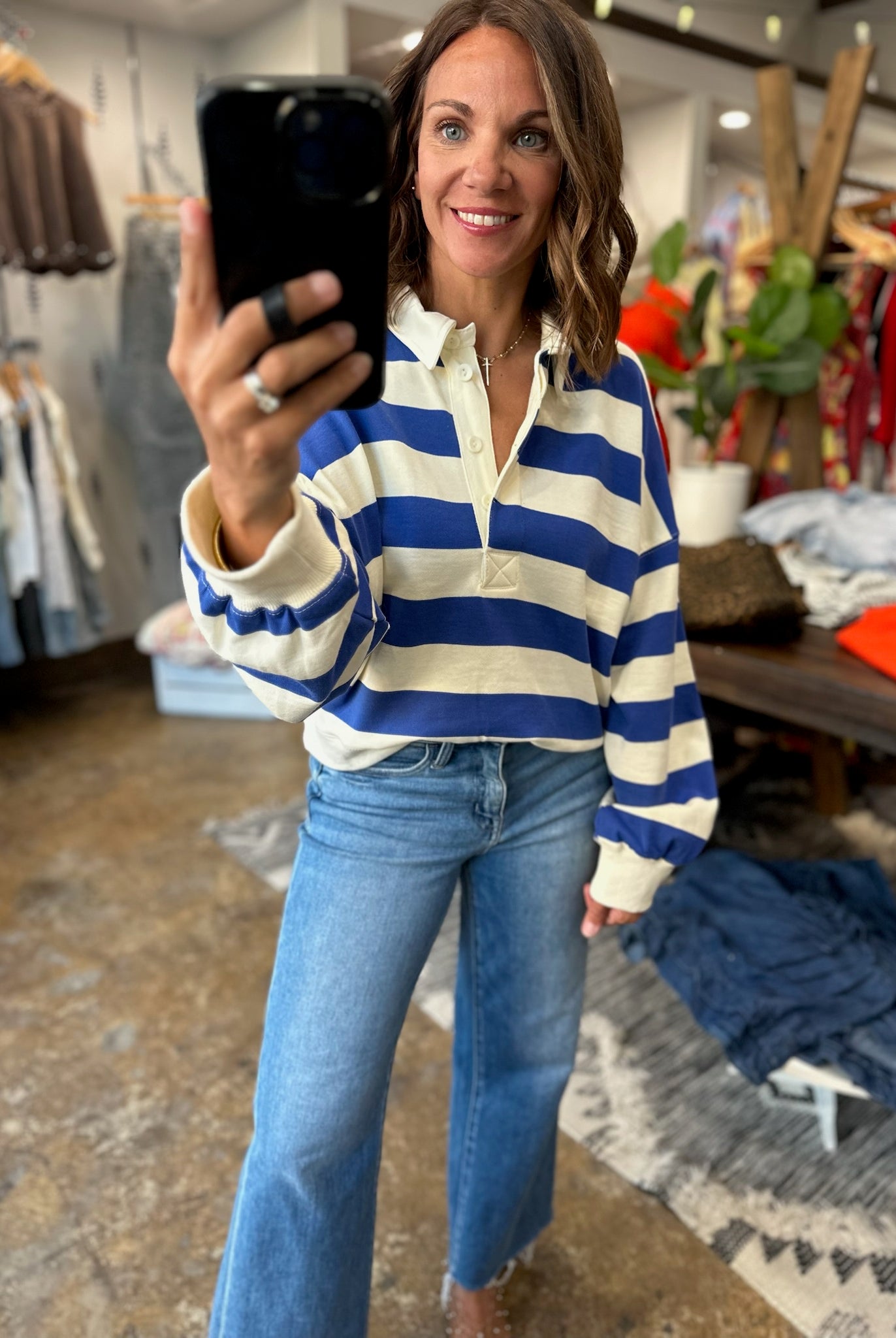 Back To The Beginning Rugby Pullover Top-Sweaters-By Together-Anna Kaytes Boutique, Women's Fashion Boutique in Grinnell, Iowa