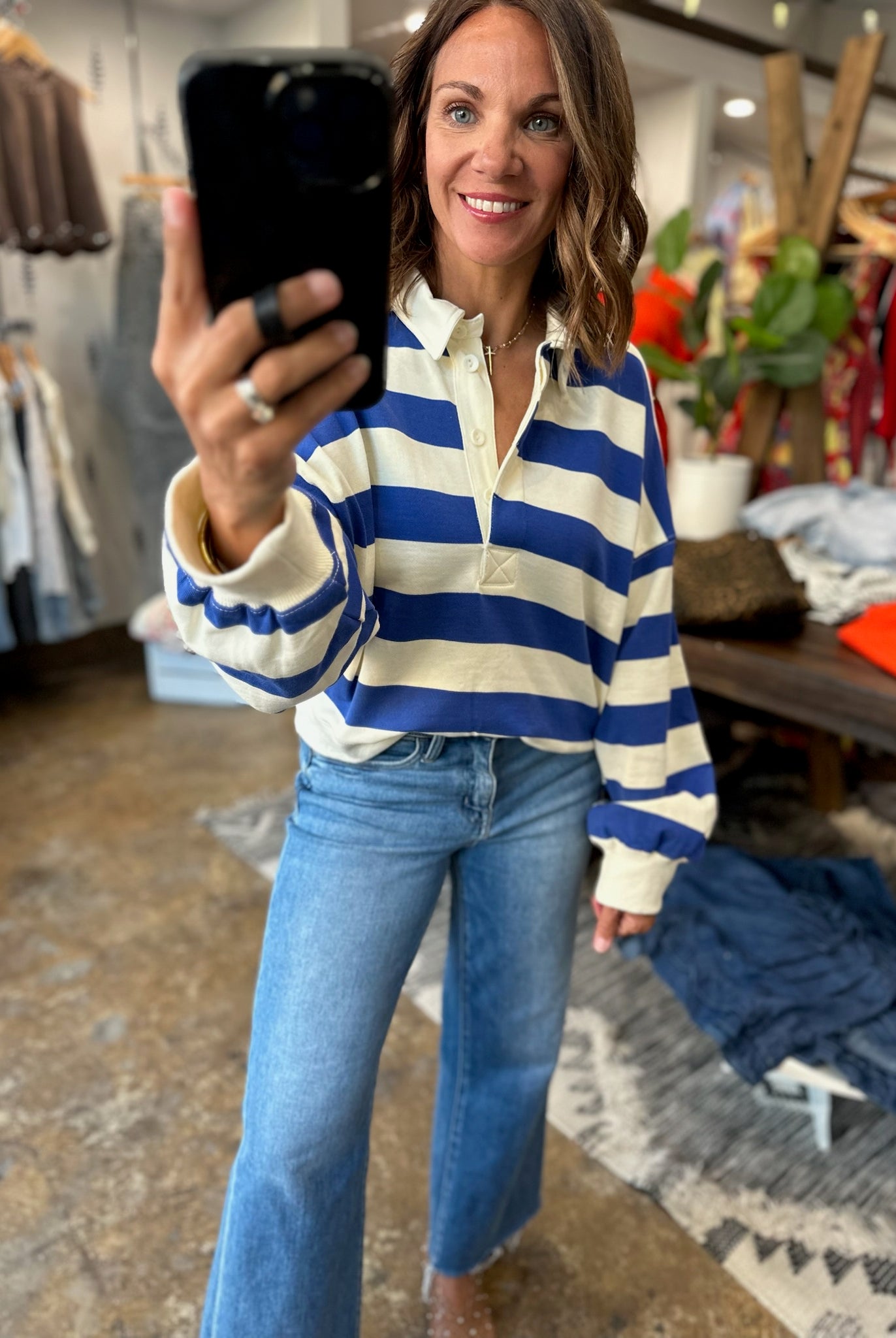 Back To The Beginning Rugby Pullover Top-Sweaters-By Together-Anna Kaytes Boutique, Women's Fashion Boutique in Grinnell, Iowa