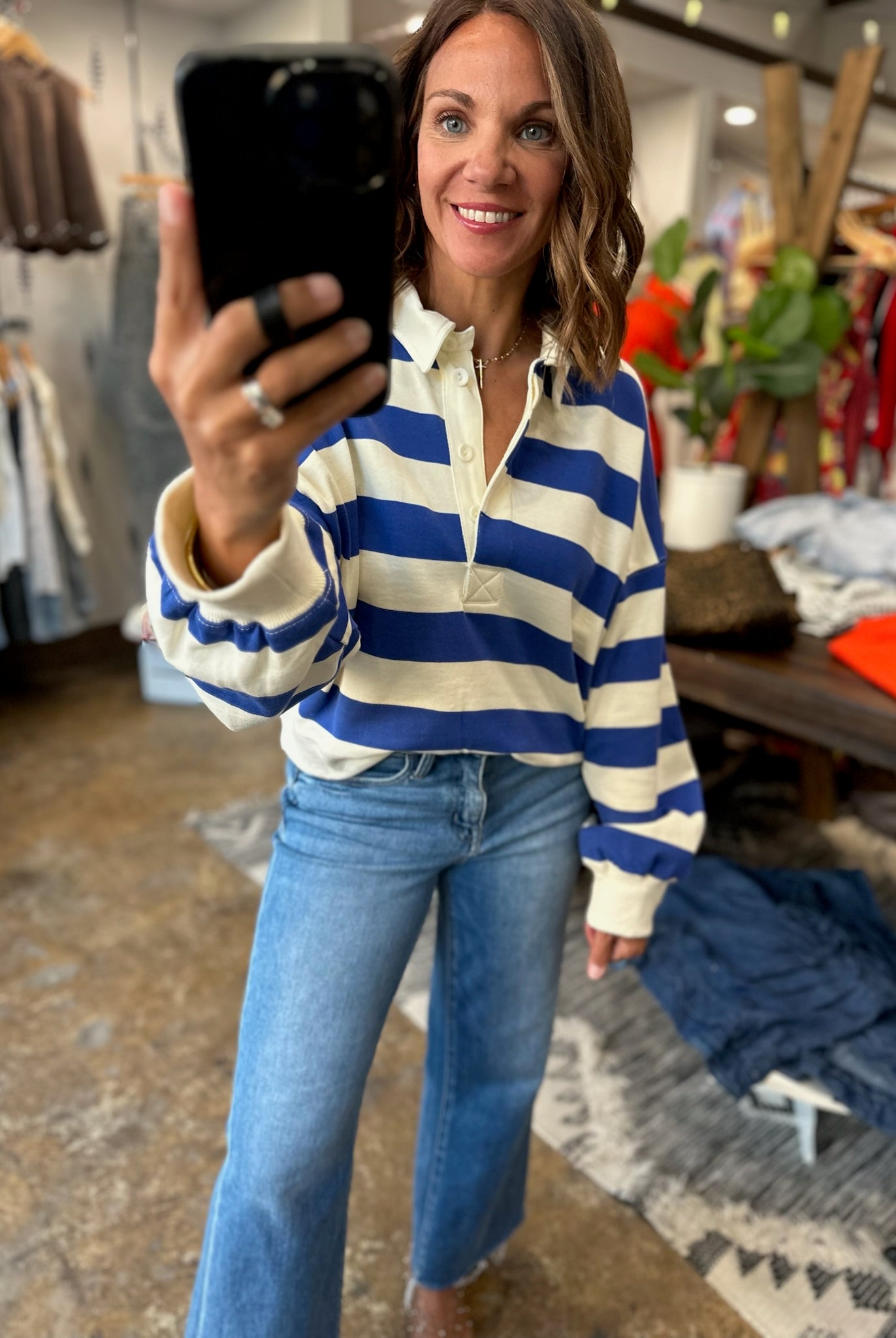 Back To The Beginning Rugby Pullover Top-Sweaters-By Together-Anna Kaytes Boutique, Women's Fashion Boutique in Grinnell, Iowa